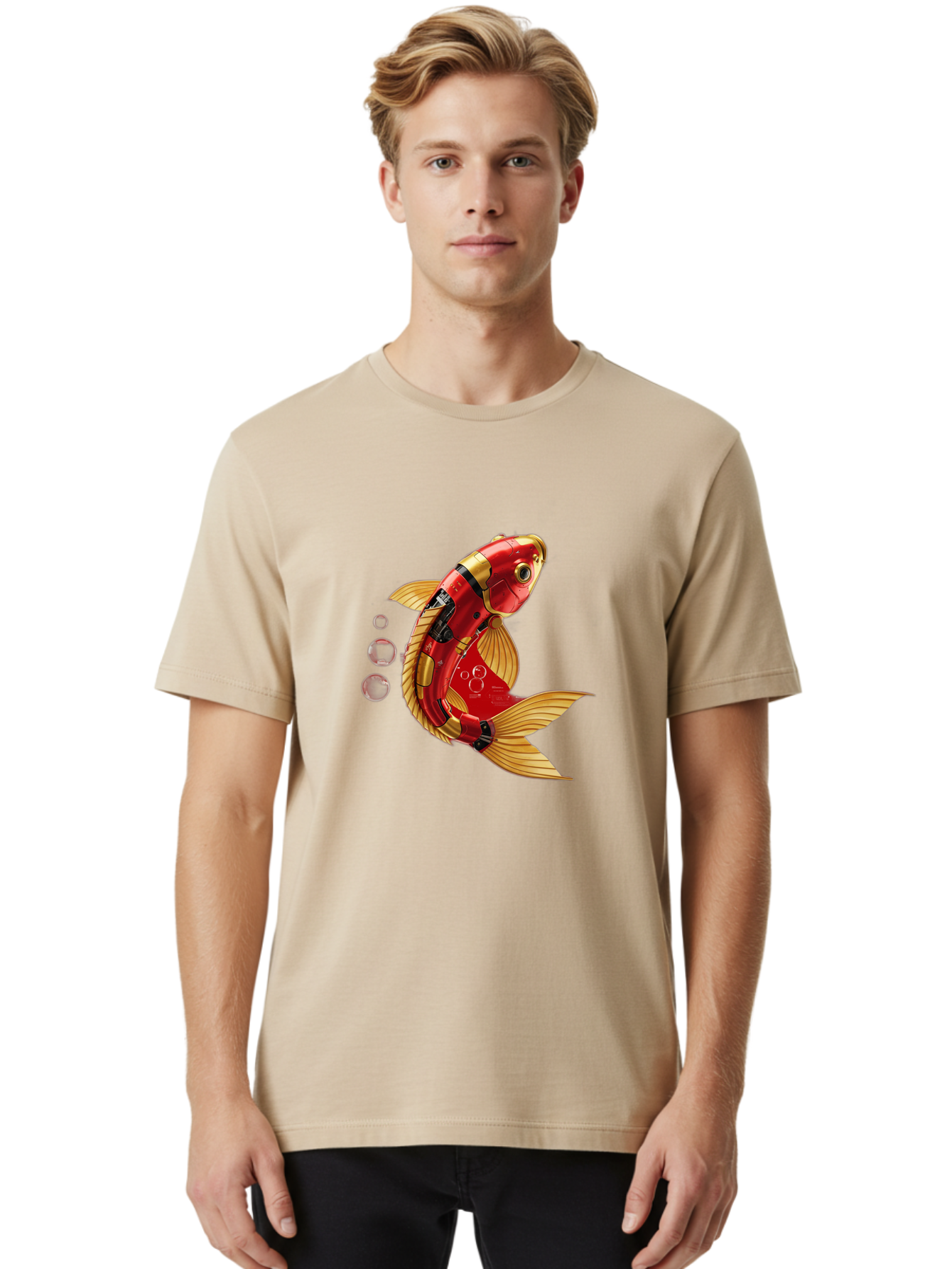 Red-Mechanical-Goldfish Men'S Graphic Tee, 100% Cotton, Comfortable Casual Summer Wear, Machine Washable, Vintage Camera, Old Camera, Antique Camera, Black Camera, Classic Photography, Photography Equipment, Nostalgic Device, Film Camera, Baf459