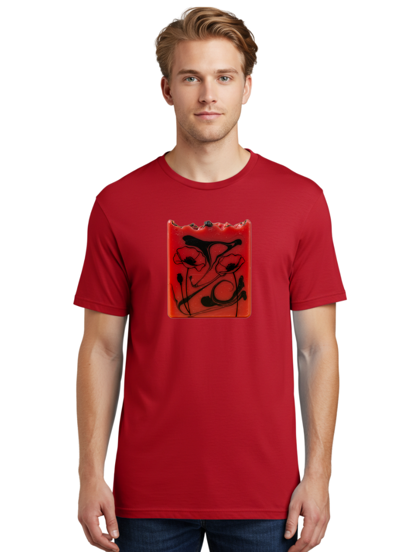 Red-Soap-With-Floral-Design Men'S Graphic Tee, 100% Cotton, Comfortable Casual Summer Wear, Machine Washable, Vintage Camera, Old Camera, Antique Camera, Black Camera, Classic Photography, Photography Equipment, Nostalgic Device, Film Camera, Baf461