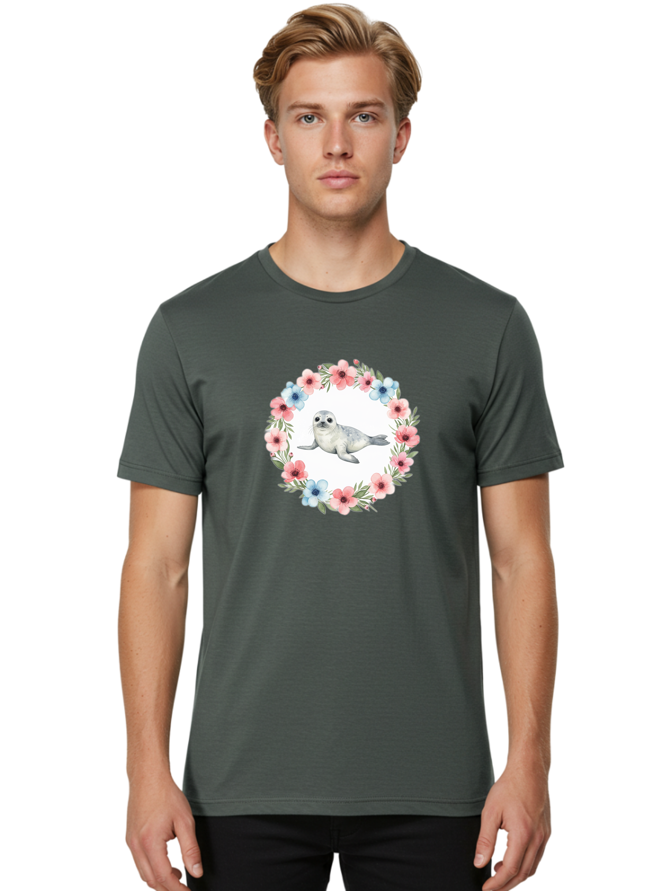 Seal-Floral-Wreath Men'S Graphic Tee, 100% Cotton, Comfortable Casual Summer Wear, Machine Washable, Vintage Camera, Old Camera, Antique Camera, Black Camera, Classic Photography, Photography Equipment, Nostalgic Device, Film Camera, Baf501