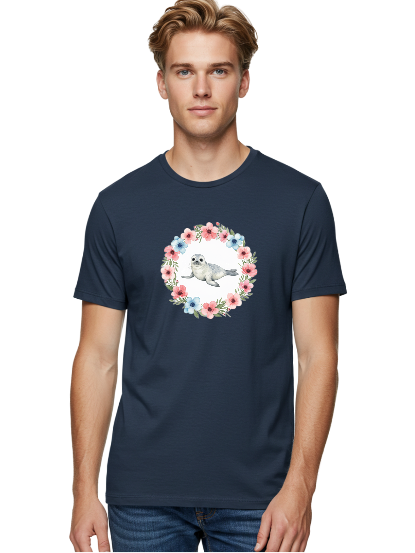 Seal-Floral-Wreath Men'S Graphic Tee, 100% Cotton, Comfortable Casual Summer Wear, Machine Washable, Vintage Camera, Old Camera, Antique Camera, Black Camera, Classic Photography, Photography Equipment, Nostalgic Device, Film Camera, Baf501