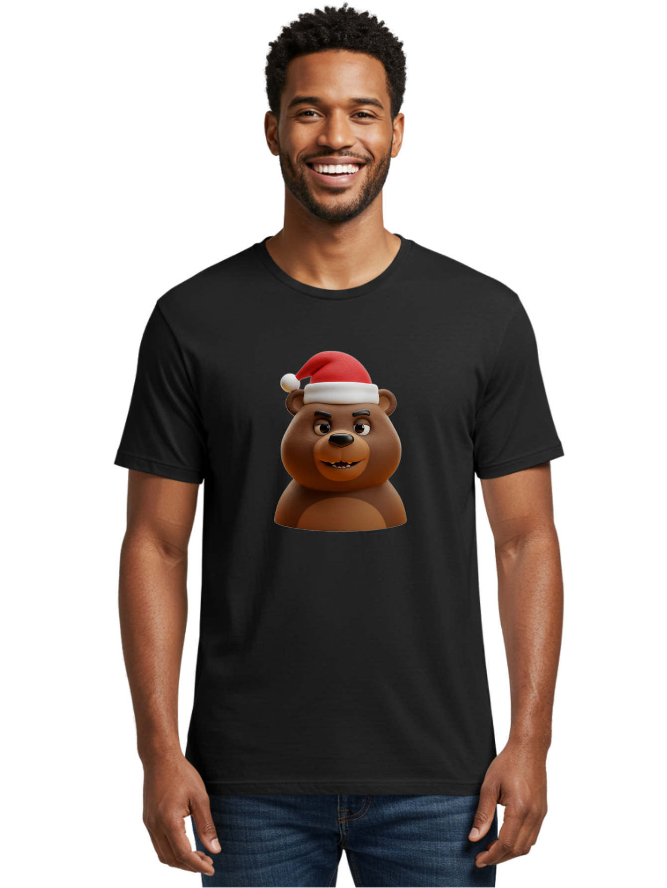 Smiling-Bear-Santa-Hat Men'S Graphic Tee, 100% Cotton, Comfortable Casual Summer Wear, Machine Washable, Vintage Camera, Old Camera, Antique Camera, Black Camera, Classic Photography, Photography Equipment, Nostalgic Device, Film Camera, Baf518