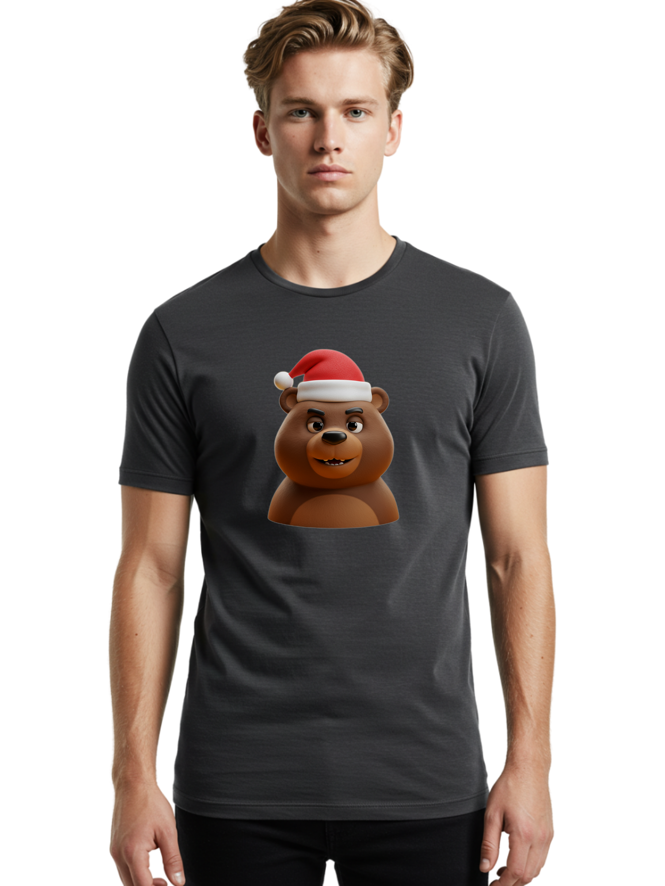 Smiling-Bear-Santa-Hat Men'S Graphic Tee, 100% Cotton, Comfortable Casual Summer Wear, Machine Washable, Vintage Camera, Old Camera, Antique Camera, Black Camera, Classic Photography, Photography Equipment, Nostalgic Device, Film Camera, Baf518