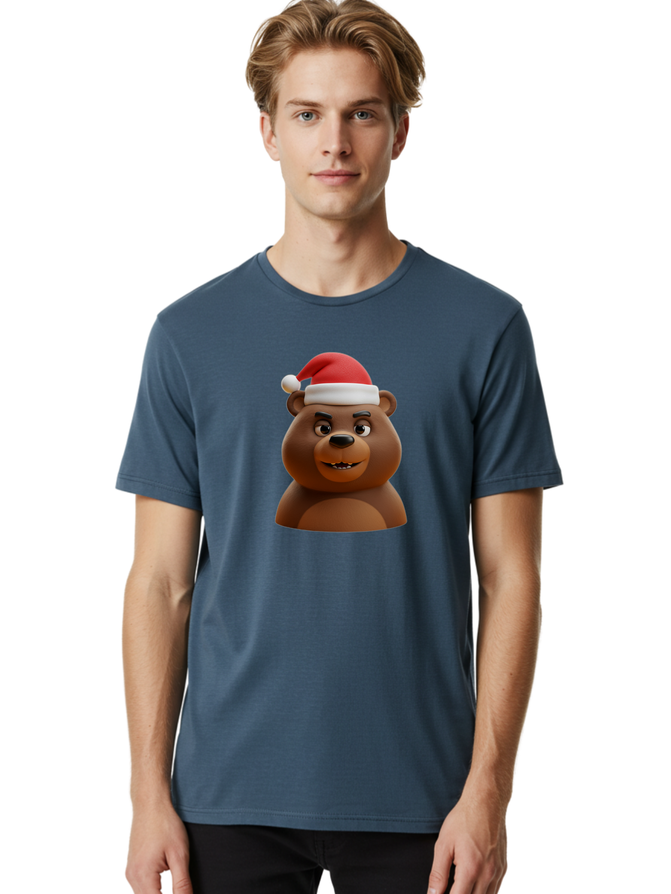 Smiling-Bear-Santa-Hat Men'S Graphic Tee, 100% Cotton, Comfortable Casual Summer Wear, Machine Washable, Vintage Camera, Old Camera, Antique Camera, Black Camera, Classic Photography, Photography Equipment, Nostalgic Device, Film Camera, Baf518