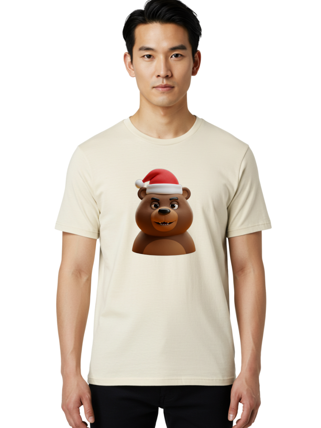 Smiling-Bear-Santa-Hat Men'S Graphic Tee, 100% Cotton, Comfortable Casual Summer Wear, Machine Washable, Vintage Camera, Old Camera, Antique Camera, Black Camera, Classic Photography, Photography Equipment, Nostalgic Device, Film Camera, Baf518