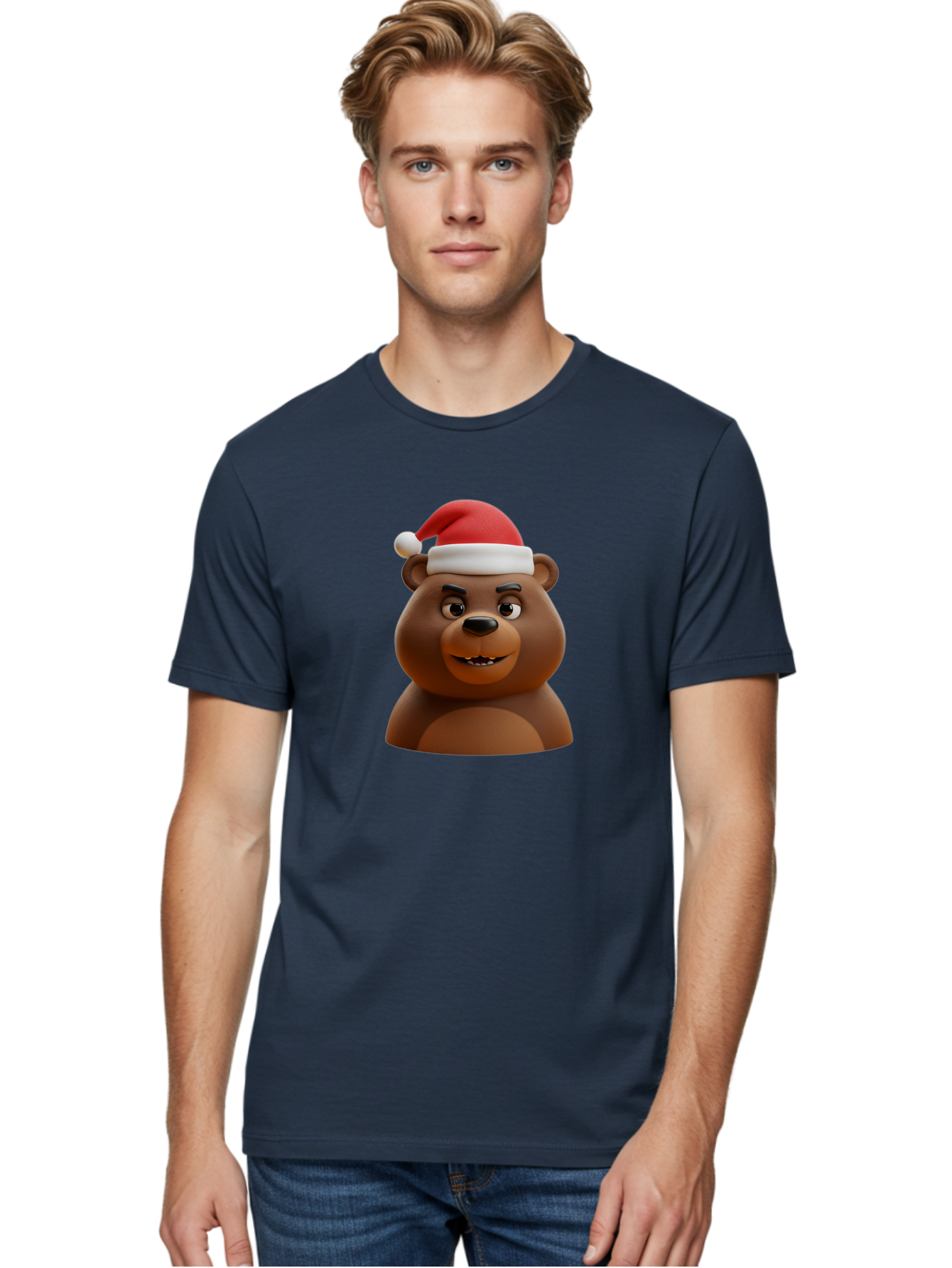 Smiling-Bear-Santa-Hat Men'S Graphic Tee, 100% Cotton, Comfortable Casual Summer Wear, Machine Washable, Vintage Camera, Old Camera, Antique Camera, Black Camera, Classic Photography, Photography Equipment, Nostalgic Device, Film Camera, Baf518