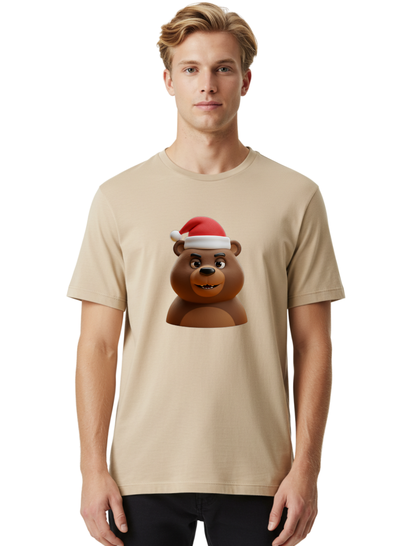 Smiling-Bear-Santa-Hat Men'S Graphic Tee, 100% Cotton, Comfortable Casual Summer Wear, Machine Washable, Vintage Camera, Old Camera, Antique Camera, Black Camera, Classic Photography, Photography Equipment, Nostalgic Device, Film Camera, Baf518