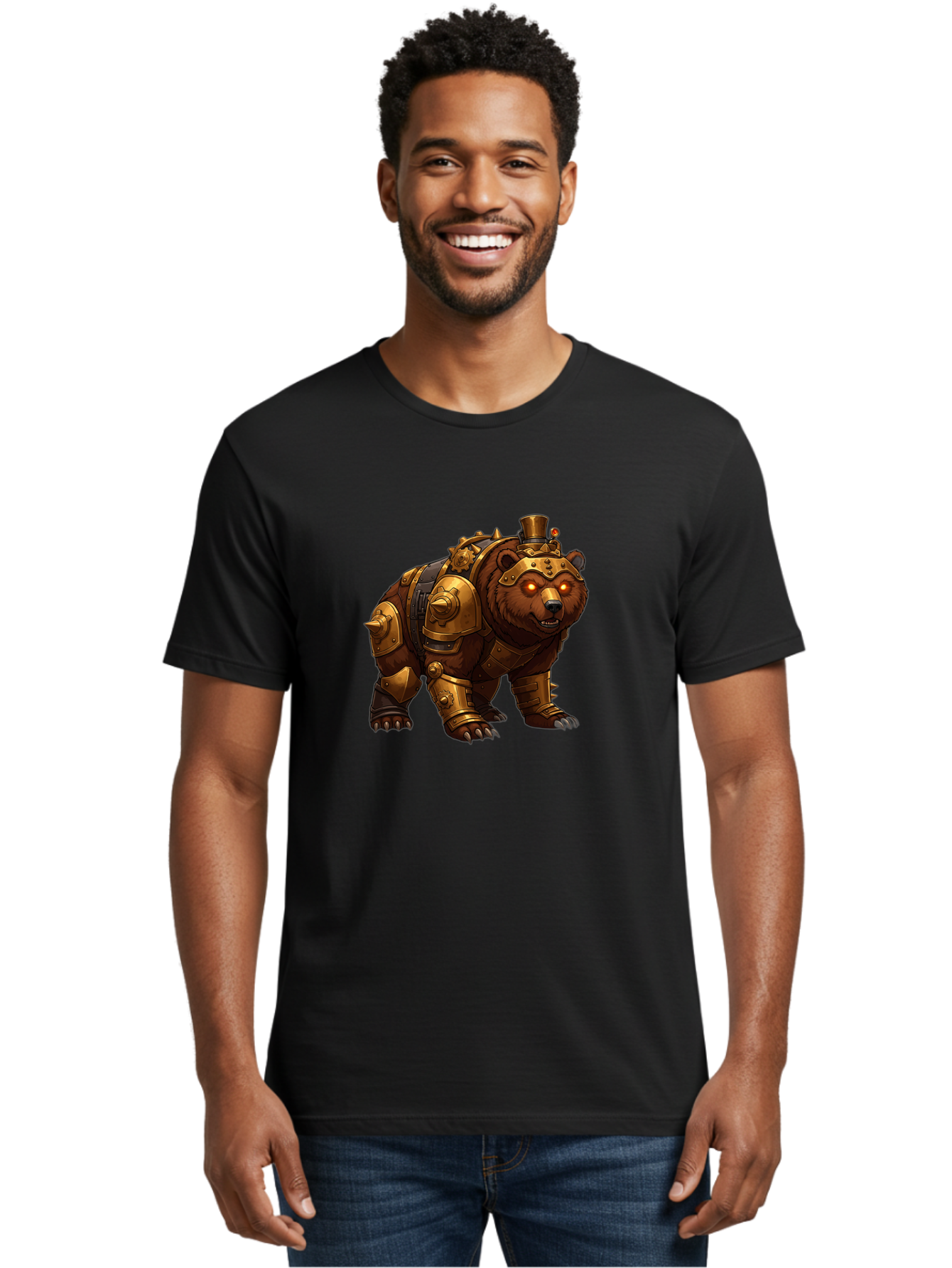 Steampunk-Bear-1 Men'S Graphic Tee, 100% Cotton, Comfortable Casual Summer Wear, Machine Washable, Vintage Camera, Old Camera, Antique Camera, Black Camera, Classic Photography, Photography Equipment, Nostalgic Device, Film Camera, Camera Art Baf545