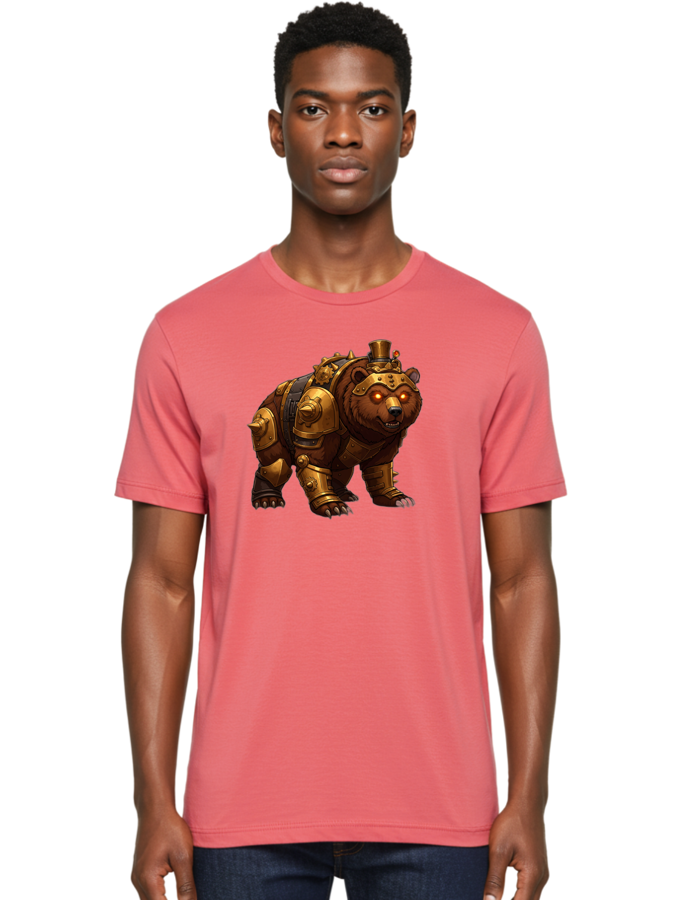 Steampunk-Bear-1 Men'S Graphic Tee, 100% Cotton, Comfortable Casual Summer Wear, Machine Washable, Vintage Camera, Old Camera, Antique Camera, Black Camera, Classic Photography, Photography Equipment, Nostalgic Device, Film Camera, Camera Art Baf545