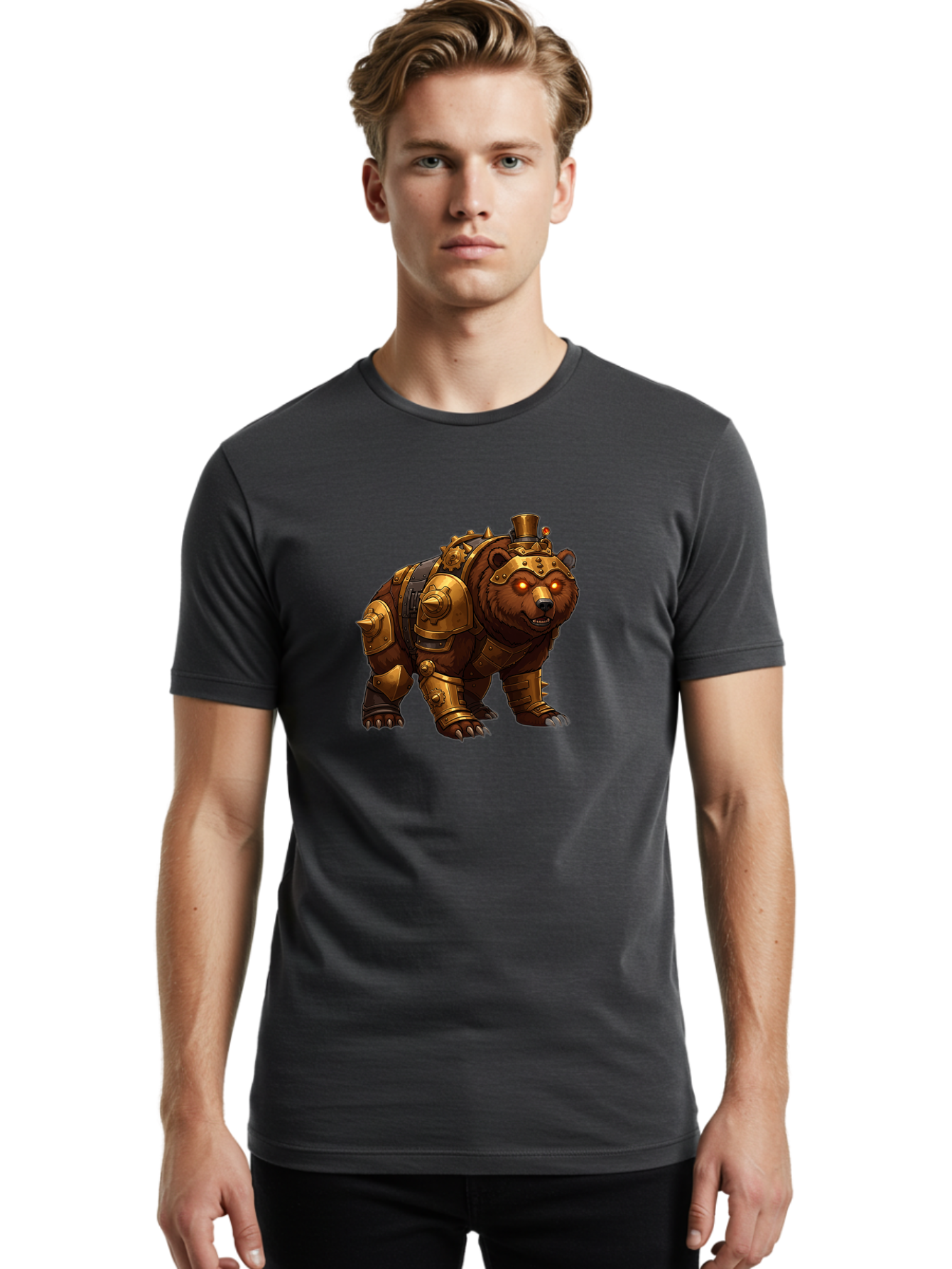 Steampunk-Bear-1 Men'S Graphic Tee, 100% Cotton, Comfortable Casual Summer Wear, Machine Washable, Vintage Camera, Old Camera, Antique Camera, Black Camera, Classic Photography, Photography Equipment, Nostalgic Device, Film Camera, Camera Art Baf545