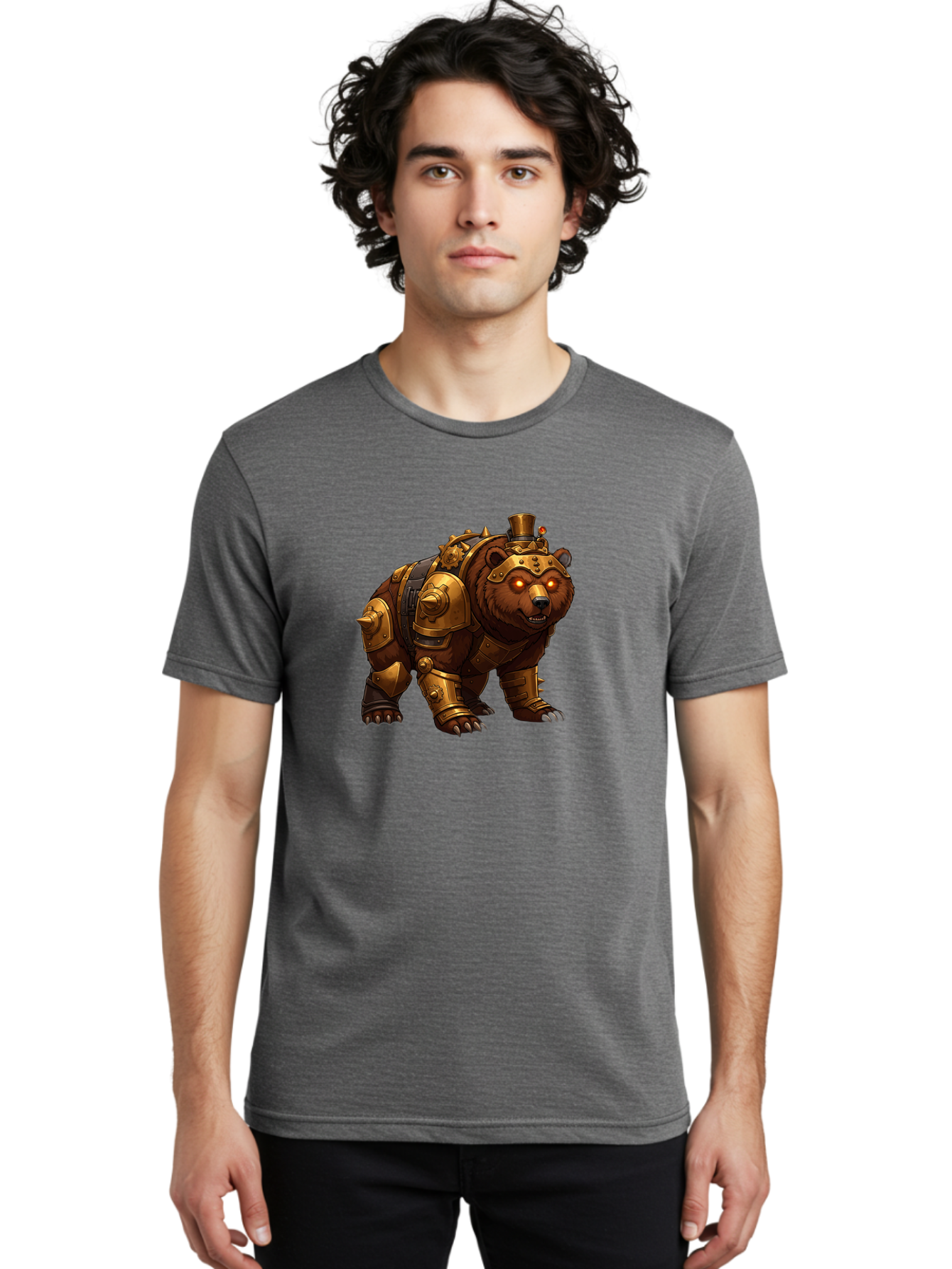 Steampunk-Bear-1 Men'S Graphic Tee, 100% Cotton, Comfortable Casual Summer Wear, Machine Washable, Vintage Camera, Old Camera, Antique Camera, Black Camera, Classic Photography, Photography Equipment, Nostalgic Device, Film Camera, Camera Art Baf545