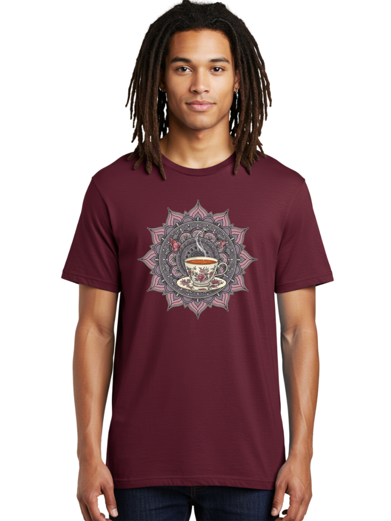 Tea-Cup-Mandala-1 Men'S Graphic Tee, 100% Cotton, Comfortable Casual Summer Wear, Machine Washable, Vintage Camera, Old Camera, Antique Camera, Black Camera, Classic Photography, Photography Equipment, Nostalgic Device, Film Camera, Camera Art Baf564