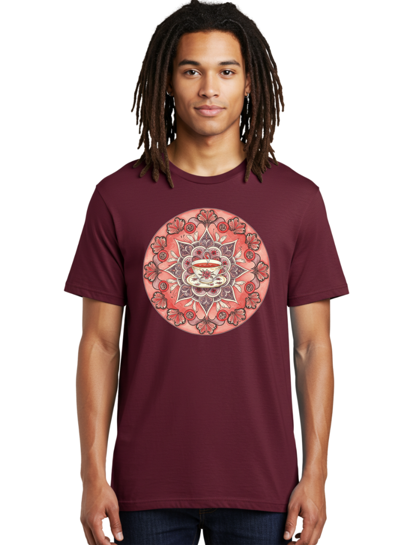 Tea-Cup-Mandala-2 Men'S Graphic Tee, 100% Cotton, Comfortable Casual Summer Wear, Machine Washable, Vintage Camera, Old Camera, Antique Camera, Black Camera, Classic Photography, Photography Equipment, Nostalgic Device, Film Camera, Camera Art Baf565