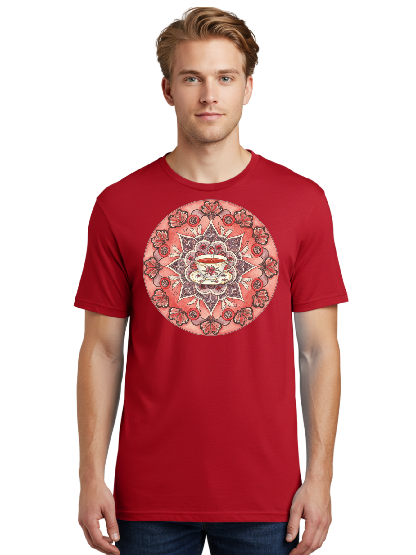 Tea-Cup-Mandala-2 Men'S Graphic Tee, 100% Cotton, Comfortable Casual Summer Wear, Machine Washable, Vintage Camera, Old Camera, Antique Camera, Black Camera, Classic Photography, Photography Equipment, Nostalgic Device, Film Camera, Camera Art Baf565