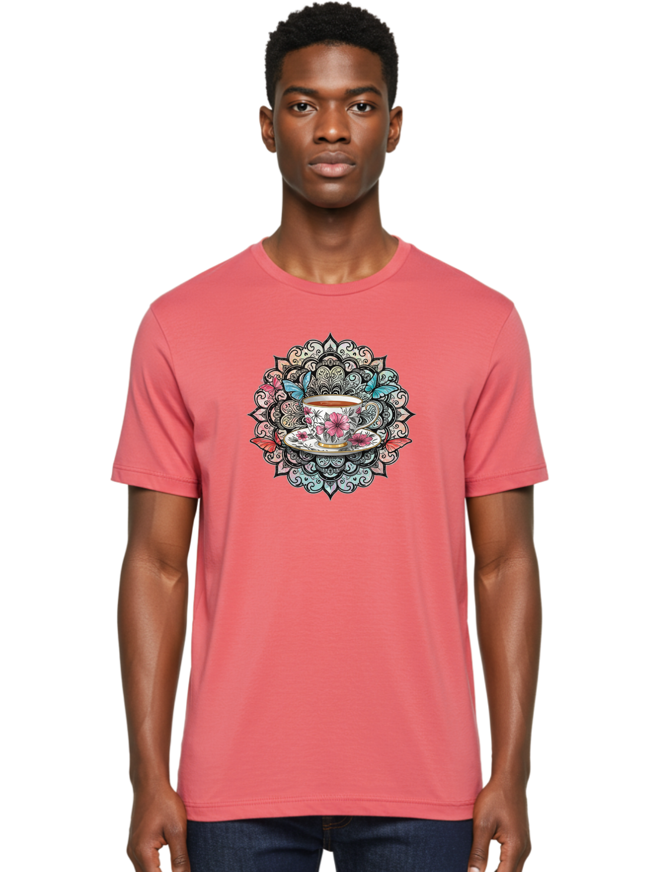 Tea-Cup-Mandala Men'S Graphic Tee, 100% Cotton, Comfortable Casual Summer Wear, Machine Washable, Vintage Camera, Old Camera, Antique Camera, Black Camera, Classic Photography, Photography Equipment, Nostalgic Device, Film Camera, Camera Art Baf566