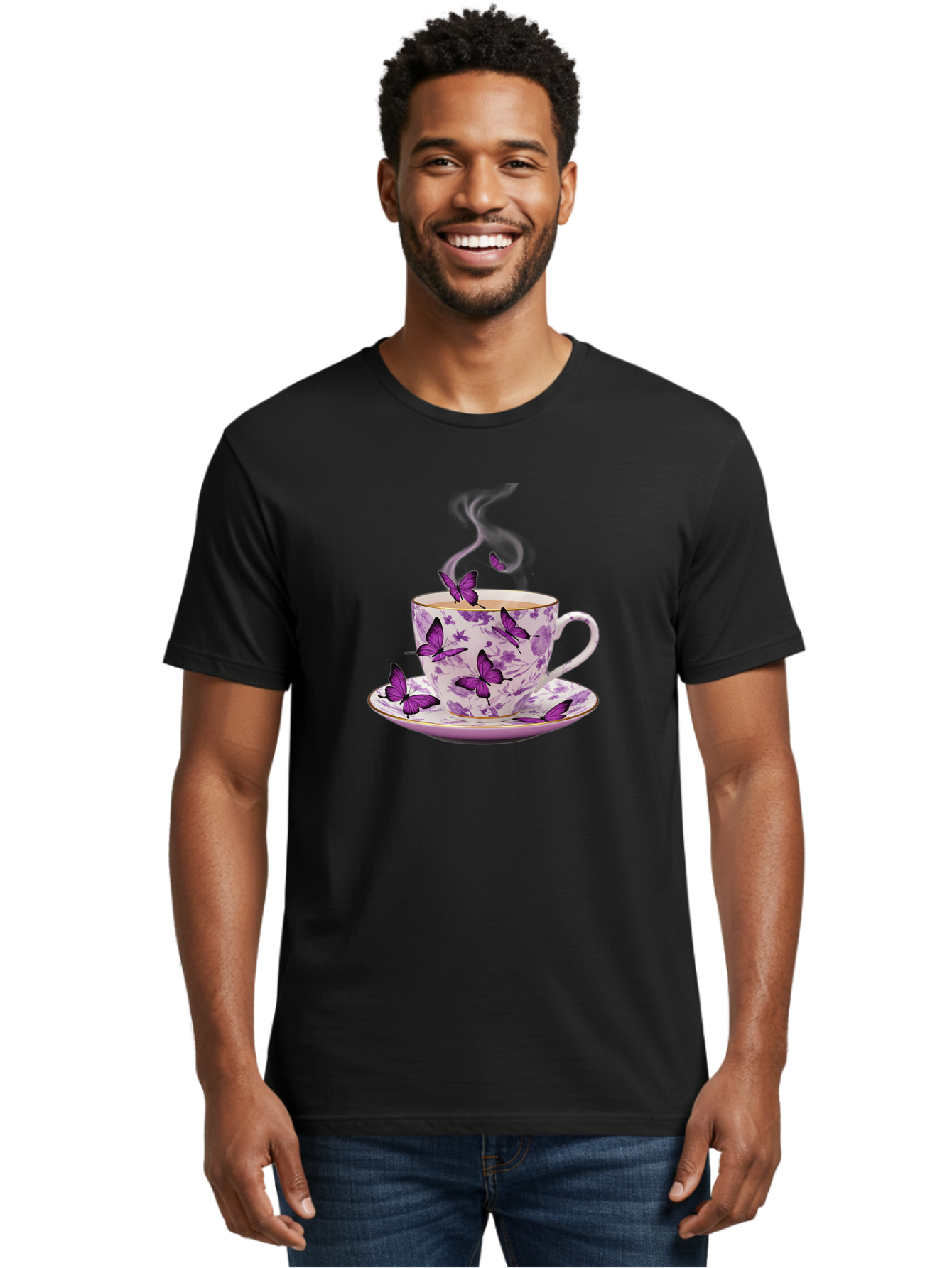 Tea-Cup-With-Purple-Butterflies Men'S Graphic Tee, 100% Cotton, Comfortable Casual Summer Wear, Machine Washable, Vintage Camera, Old Camera, Antique Camera, Black Camera, Classic Photography, Photography Equipment, Nostalgic Device, Baf569