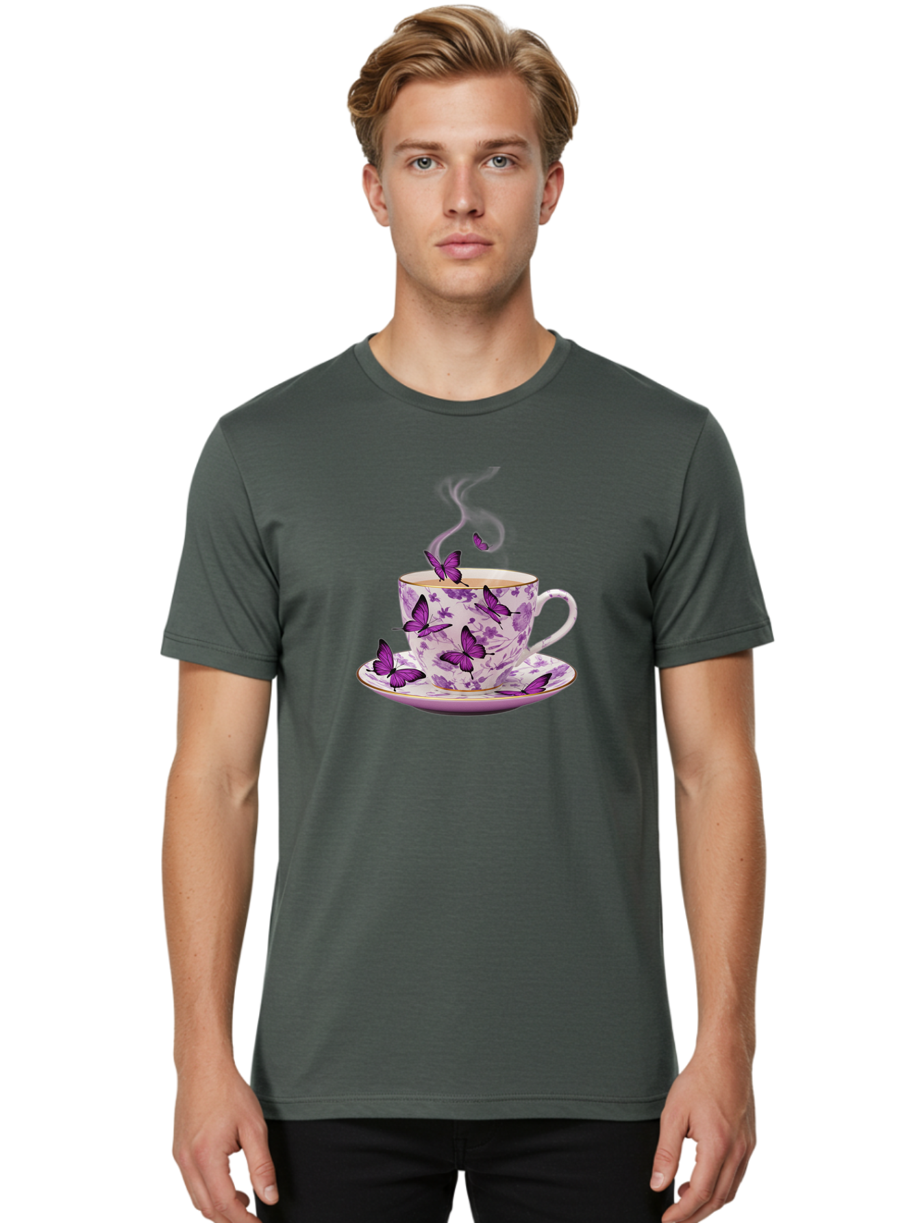 Tea-Cup-With-Purple-Butterflies Men'S Graphic Tee, 100% Cotton, Comfortable Casual Summer Wear, Machine Washable, Vintage Camera, Old Camera, Antique Camera, Black Camera, Classic Photography, Photography Equipment, Nostalgic Device, Baf569