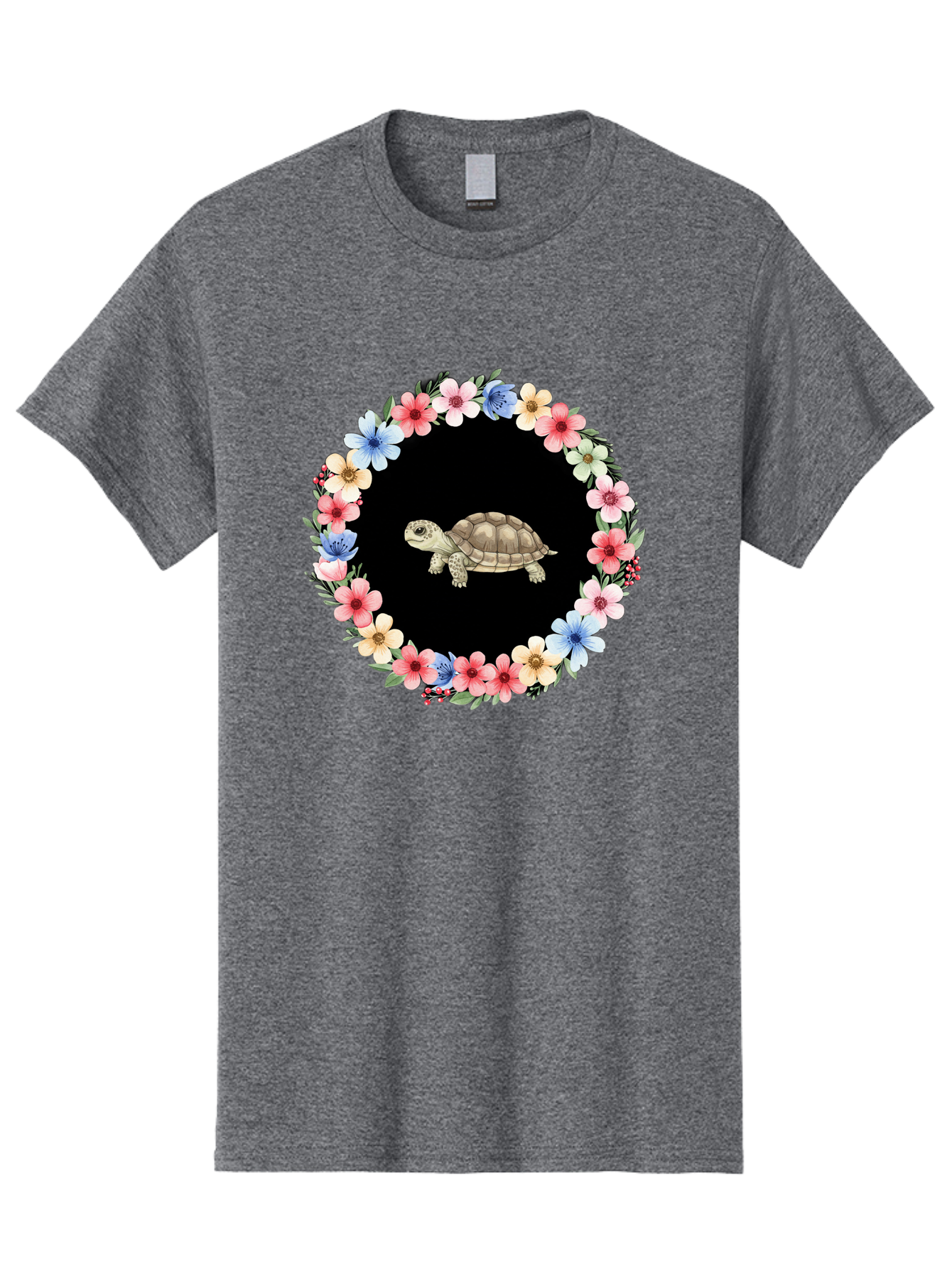 Tortoise-In-Floral-Circle Men'S Graphic Tee, 100% Cotton, Comfortable Casual Summer Wear, Machine Washable, Vintage Camera, Old Camera, Antique Camera, Black Camera, Classic Photography, Photography Equipment, Nostalgic Device, Film Camera, Baf597