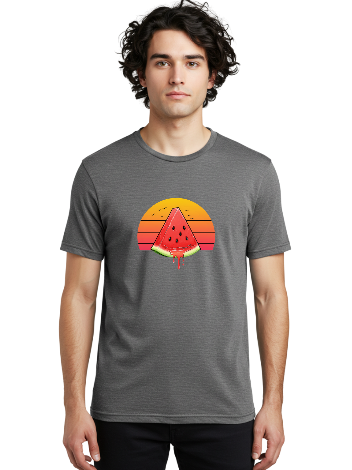 Watermelon-Sunset Men'S Graphic Tee, 100% Cotton, Comfortable Casual Summer Wear, Machine Washable, Vintage Camera, Old Camera, Antique Camera, Black Camera, Classic Photography, Photography Equipment, Nostalgic Device, Film Camera, Camera Art Baf644