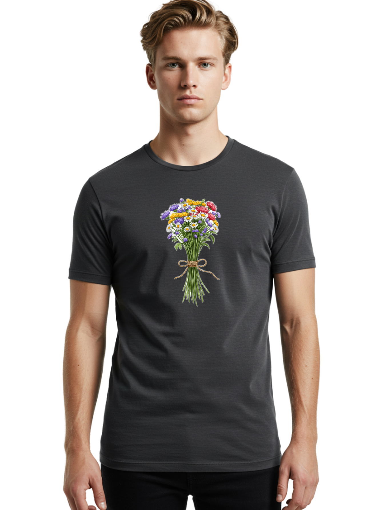 Wild-Flower-Bouquet-1 Men'S Graphic Tee, 100% Cotton, Comfortable Casual Summer Wear, Machine Washable, Vintage Camera, Old Camera, Antique Camera, Black Camera, Classic Photography, Photography Equipment, Nostalgic Device, Film Camera, Baf647