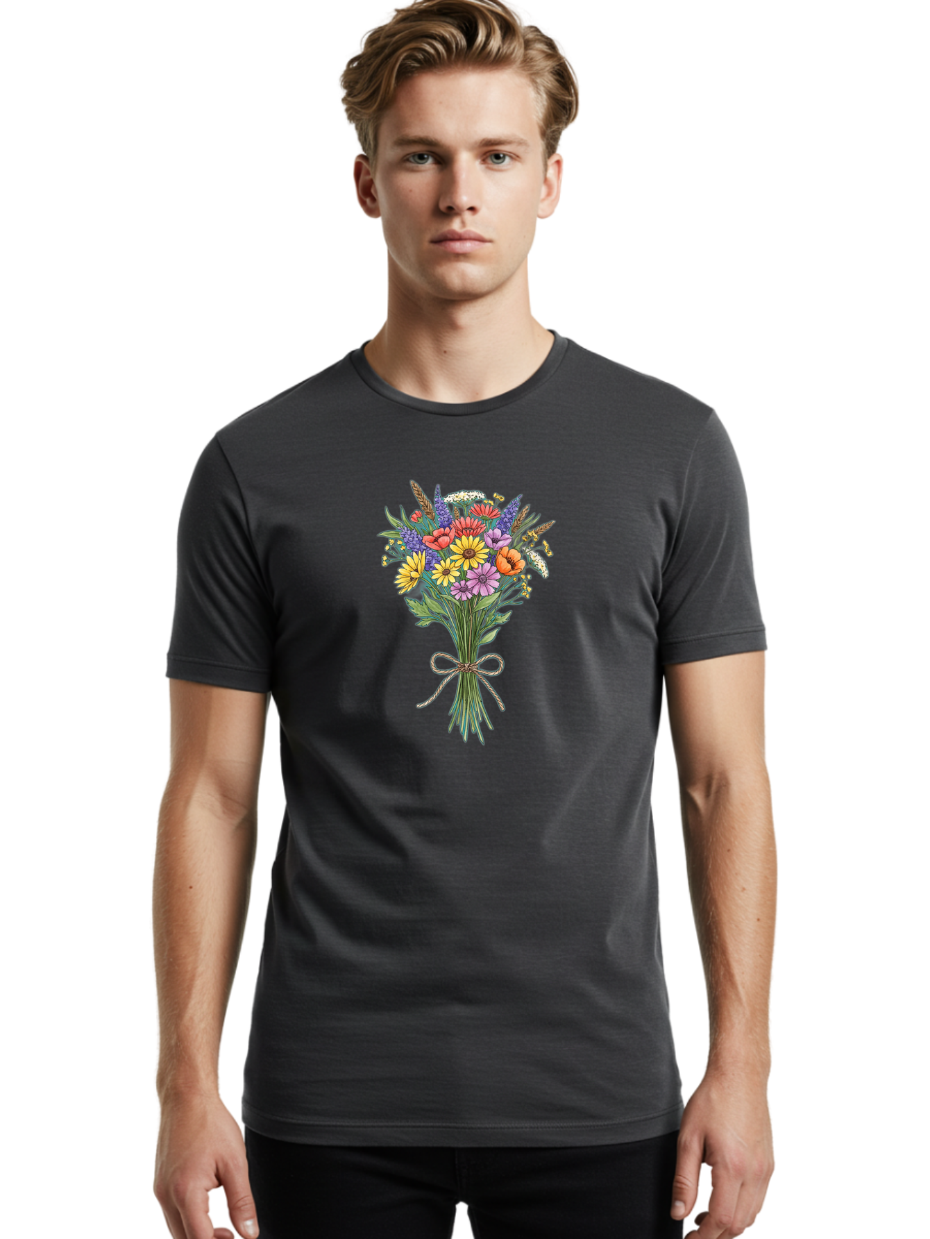 Wildflower-Bouquet-9 Men'S Graphic Tee, 100% Cotton, Comfortable Casual Summer Wear, Machine Washable, Vintage Camera, Old Camera, Antique Camera, Black Camera, Classic Photography, Photography Equipment, Nostalgic Device, Film Camera, Baf662