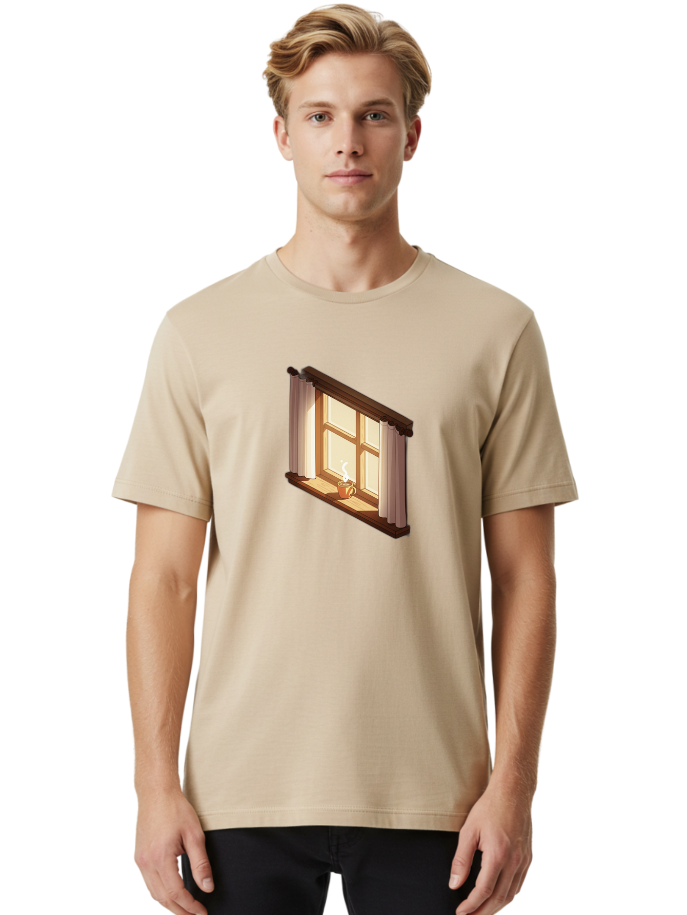 Window-With-Coffee-Cup Men'S Graphic Tee, 100% Cotton, Comfortable Casual Summer Wear, Machine Washable, Vintage Camera, Old Camera, Antique Camera, Black Camera, Classic Photography, Photography Equipment, Nostalgic Device, Film Camera, Baf665