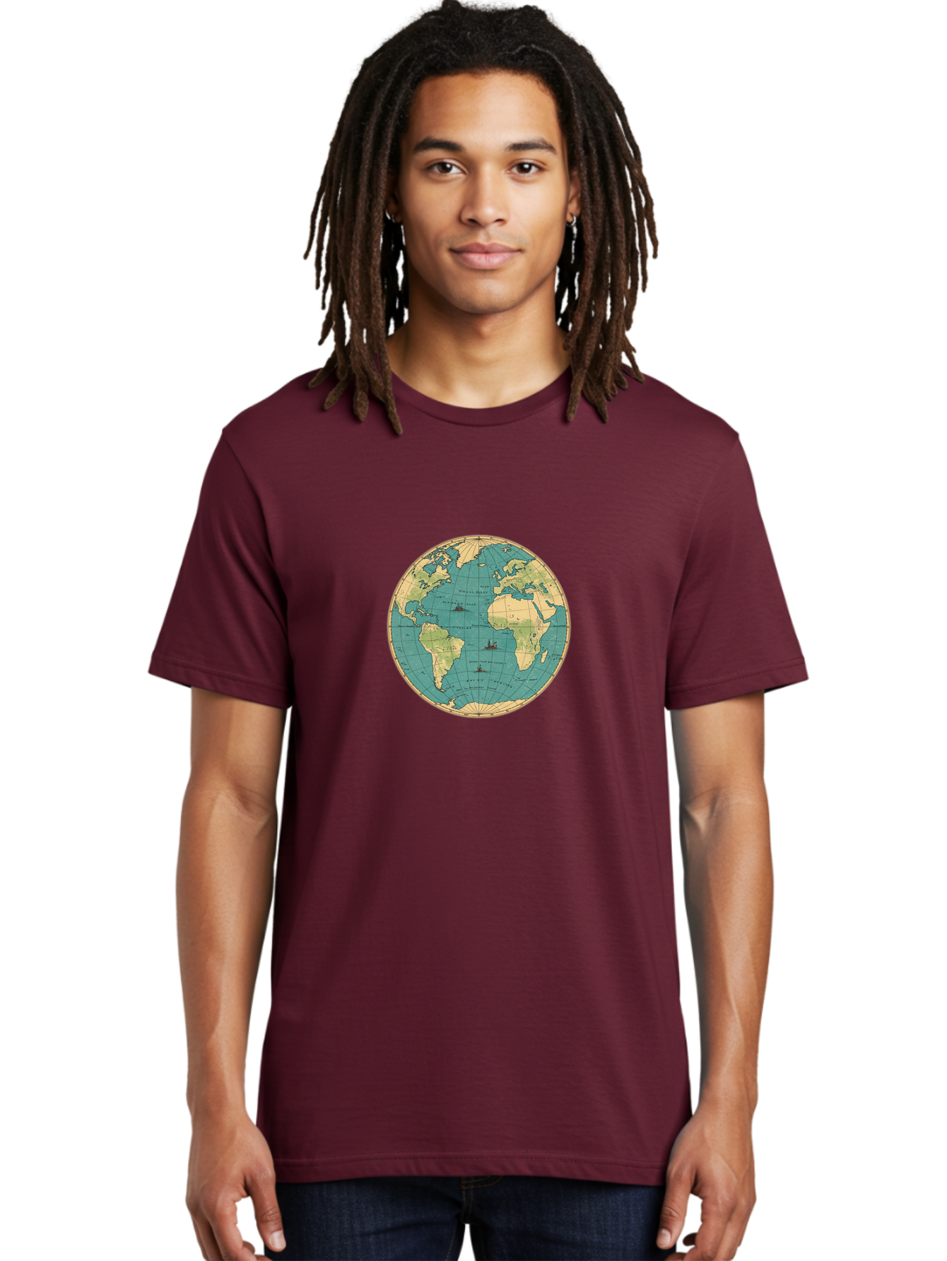 World-Map-Globe Men'S Graphic Tee, 100% Cotton, Comfortable Casual Summer Wear, Machine Washable, Vintage Camera, Old Camera, Antique Camera, Black Camera, Classic Photography, Photography Equipment, Nostalgic Device, Film Camera, Camera Art Baf675