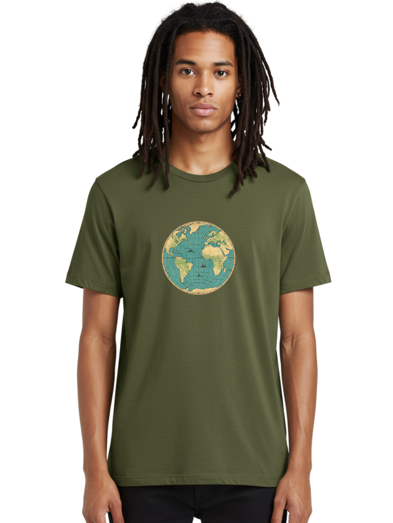 World-Map-Globe Men'S Graphic Tee, 100% Cotton, Comfortable Casual Summer Wear, Machine Washable, Vintage Camera, Old Camera, Antique Camera, Black Camera, Classic Photography, Photography Equipment, Nostalgic Device, Film Camera, Camera Art Baf675
