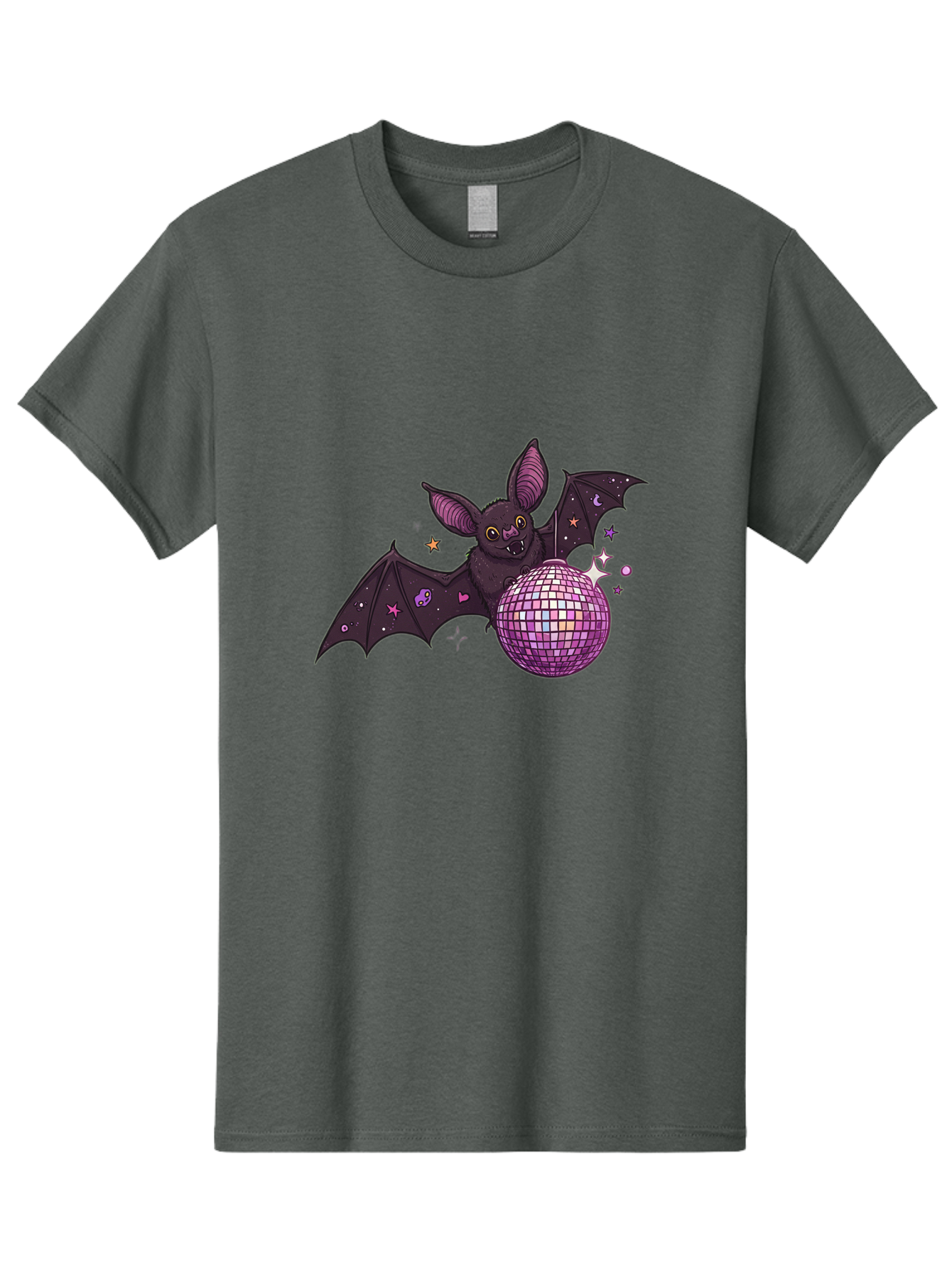 Bat-Holding-Disco-Ball-2 Men'S Graphic Tee, 100% Cotton, Comfortable Casual Summer Wear, Machine Washable, Vintage Camera, Old Camera, Antique Camera, Black Camera, Classic Photography, Photography Equipment, Nostalgic Device, Film Camera, Baf692