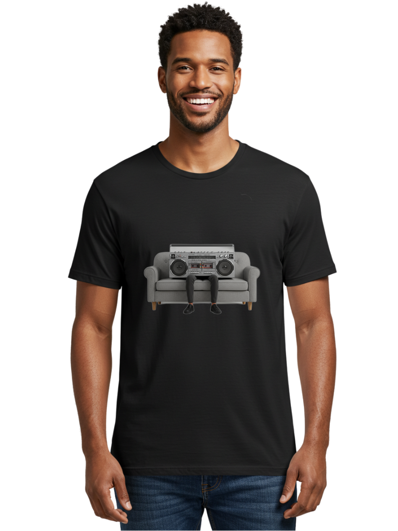 Boombox-Person Men'S Graphic Tee, 100% Cotton, Comfortable Casual Summer Wear, Machine Washable, Vintage Camera, Old Camera, Antique Camera, Black Camera, Classic Photography, Photography Equipment, Nostalgic Device, Film Camera, Camera Art Baf701