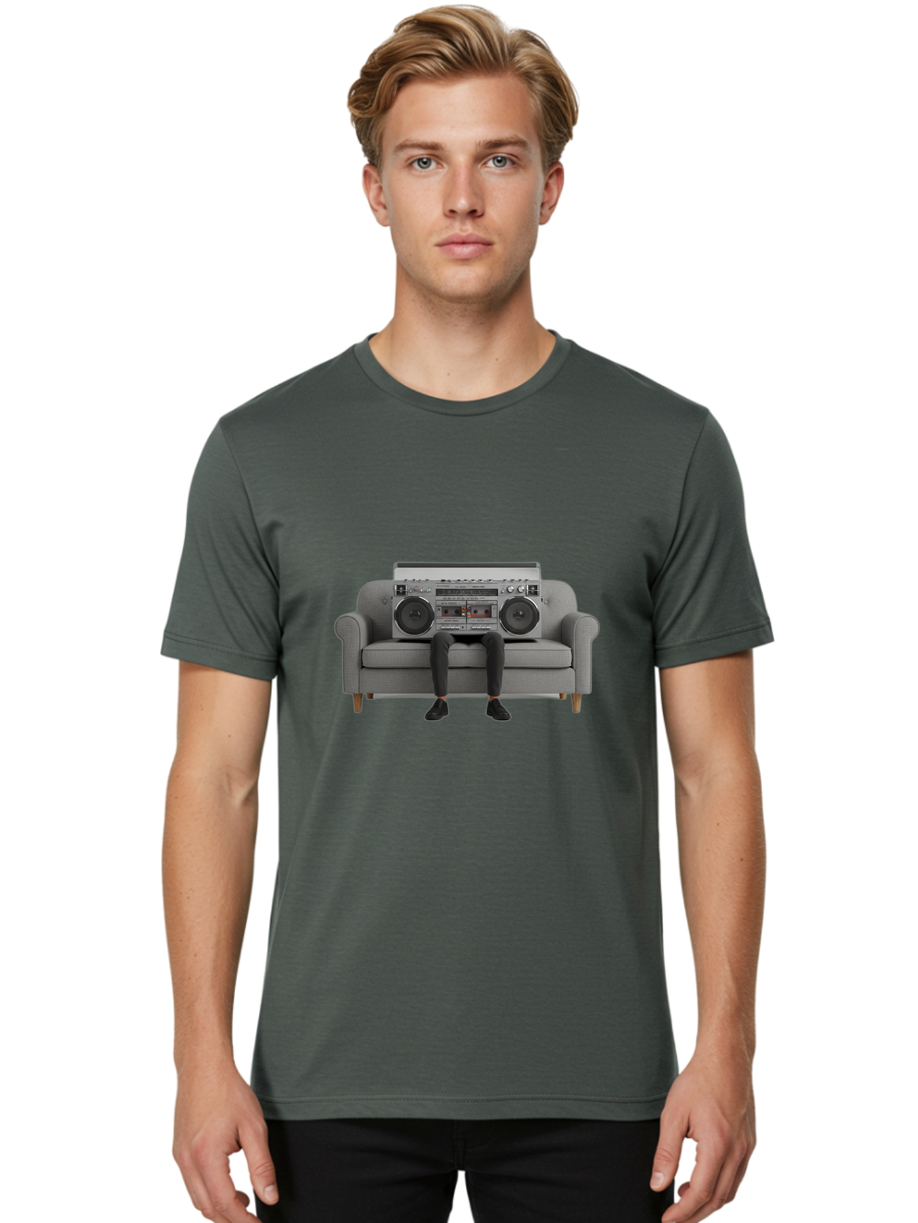 Boombox-Person Men'S Graphic Tee, 100% Cotton, Comfortable Casual Summer Wear, Machine Washable, Vintage Camera, Old Camera, Antique Camera, Black Camera, Classic Photography, Photography Equipment, Nostalgic Device, Film Camera, Camera Art Baf701