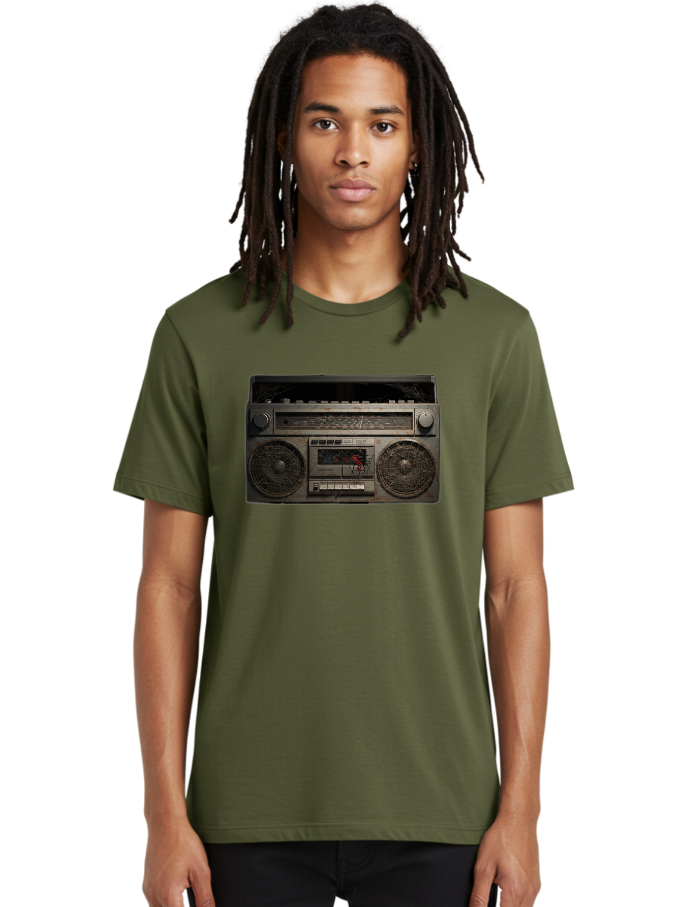 Boombox-With-Spider Men'S Graphic Tee, 100% Cotton, Comfortable Casual Summer Wear, Machine Washable, Vintage Camera, Old Camera, Antique Camera, Black Camera, Classic Photography, Photography Equipment, Nostalgic Device, Film Camera, Baf703