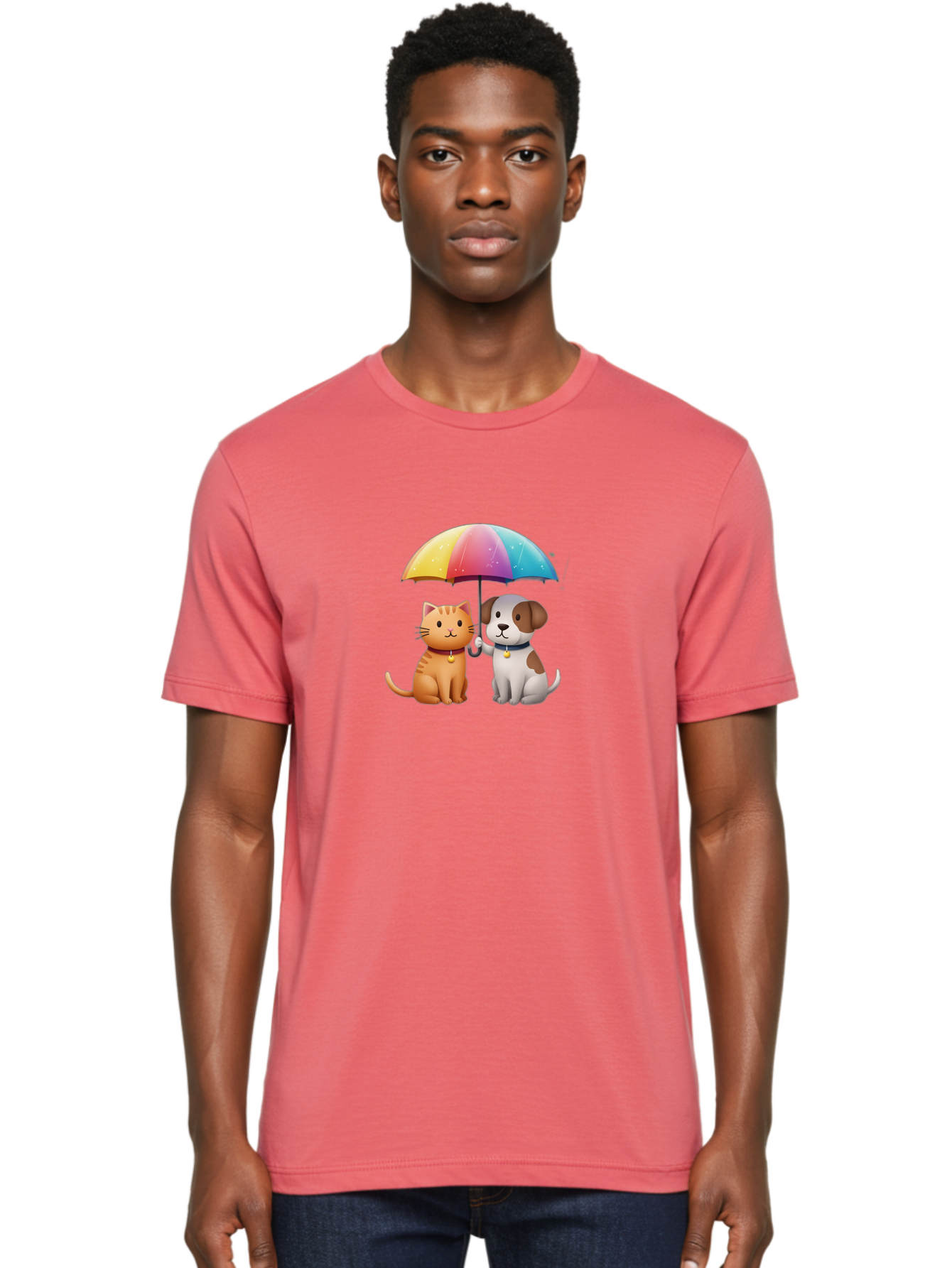 Cat-And-Dog-Under-Rainbow-Umbrella Men'S Graphic Tee, 100% Cotton, Comfortable Casual Summer Wear, Machine Washable, Vintage Camera, Old Camera, Antique Camera, Black Camera, Classic Photography, Photography Equipment, Nostalgic Device, Baf714