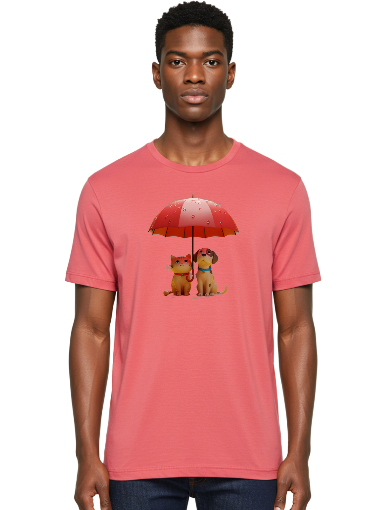 Cat-And-Dog-Under-Umbrella-4 Men'S Graphic Tee, 100% Cotton, Comfortable Casual Summer Wear, Machine Washable, Vintage Camera, Old Camera, Antique Camera, Black Camera, Classic Photography, Photography Equipment, Nostalgic Device, Film Camera, Baf718