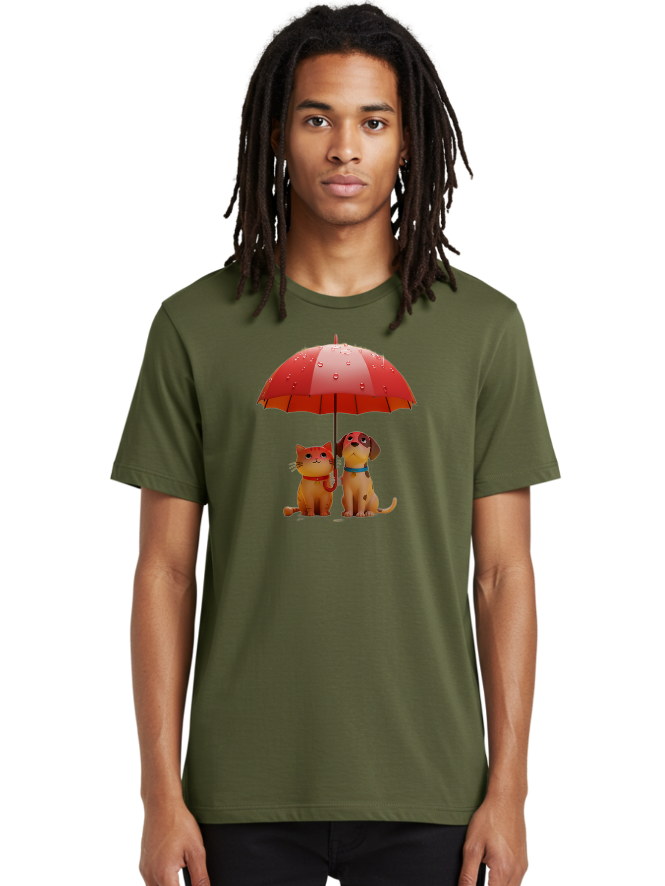 Cat-And-Dog-Under-Umbrella-4 Men'S Graphic Tee, 100% Cotton, Comfortable Casual Summer Wear, Machine Washable, Vintage Camera, Old Camera, Antique Camera, Black Camera, Classic Photography, Photography Equipment, Nostalgic Device, Film Camera, Baf718