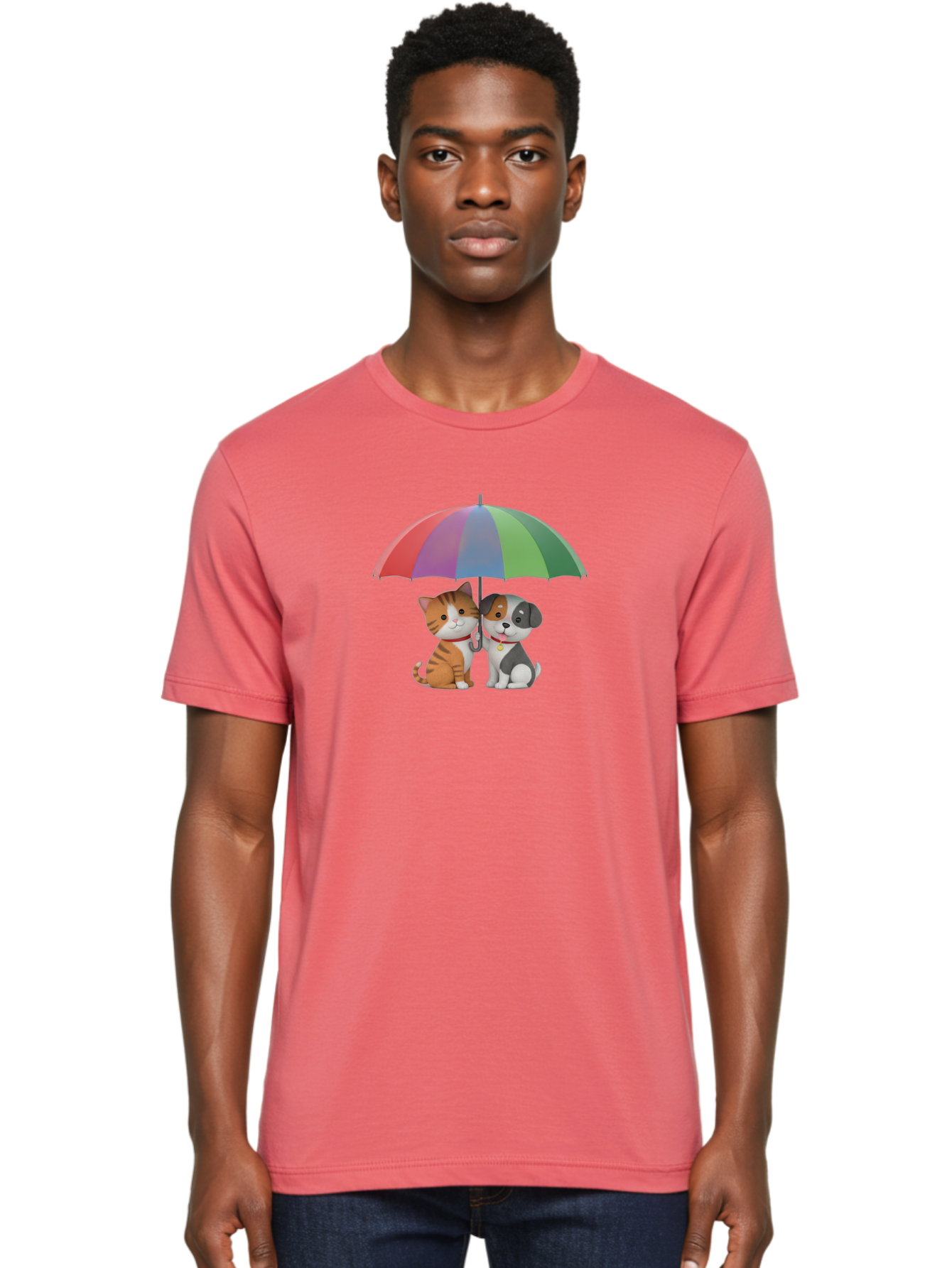 Cat-And-Dog-Under-Umbrella-5 Men'S Graphic Tee, 100% Cotton, Comfortable Casual Summer Wear, Machine Washable, Vintage Camera, Old Camera, Antique Camera, Black Camera, Classic Photography, Photography Equipment, Nostalgic Device, Film Camera, Baf719