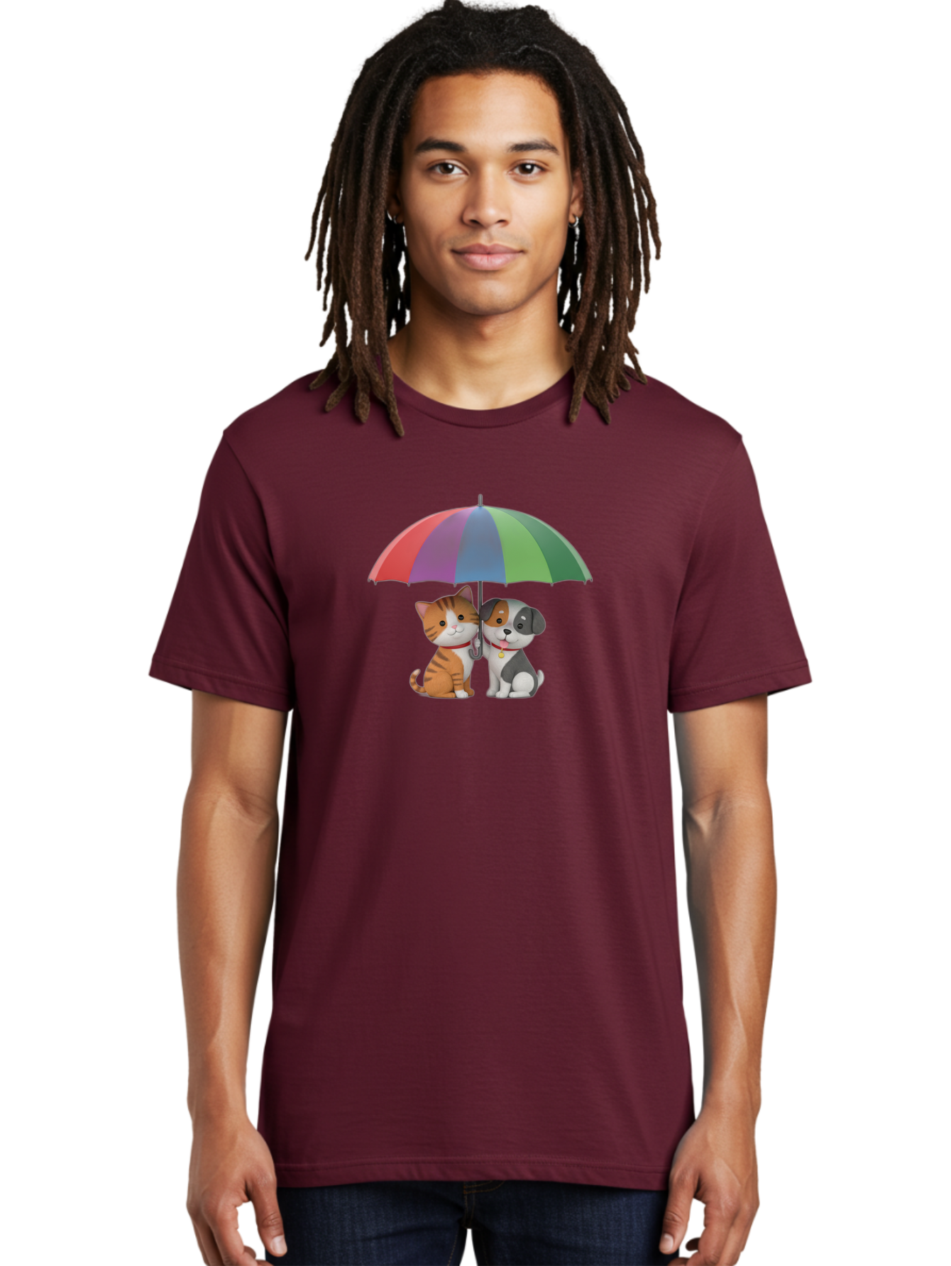 Cat-And-Dog-Under-Umbrella-5 Men'S Graphic Tee, 100% Cotton, Comfortable Casual Summer Wear, Machine Washable, Vintage Camera, Old Camera, Antique Camera, Black Camera, Classic Photography, Photography Equipment, Nostalgic Device, Film Camera, Baf719