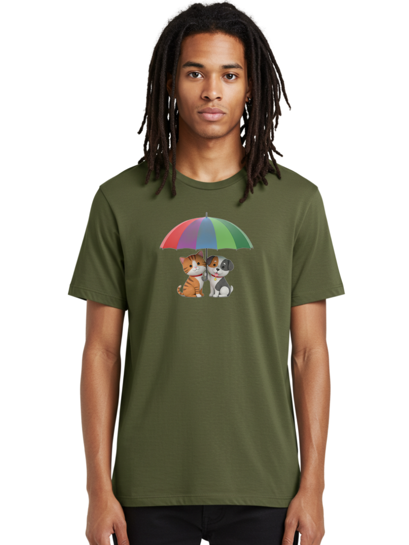 Cat-And-Dog-Under-Umbrella-5 Men'S Graphic Tee, 100% Cotton, Comfortable Casual Summer Wear, Machine Washable, Vintage Camera, Old Camera, Antique Camera, Black Camera, Classic Photography, Photography Equipment, Nostalgic Device, Film Camera, Baf719