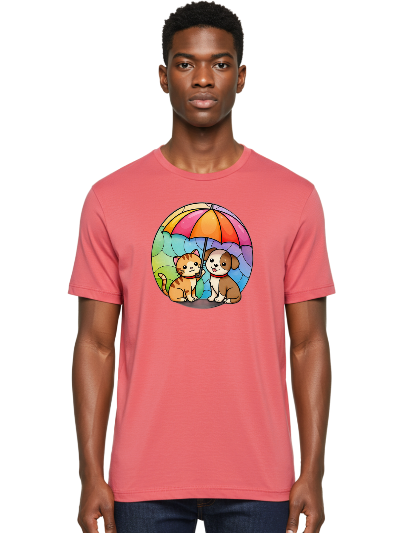 Cat-And-Dog-Under-Umbrella-6 Men'S Graphic Tee, 100% Cotton, Comfortable Casual Summer Wear, Machine Washable, Vintage Camera, Old Camera, Antique Camera, Black Camera, Classic Photography, Photography Equipment, Nostalgic Device, Film Camera, Baf720