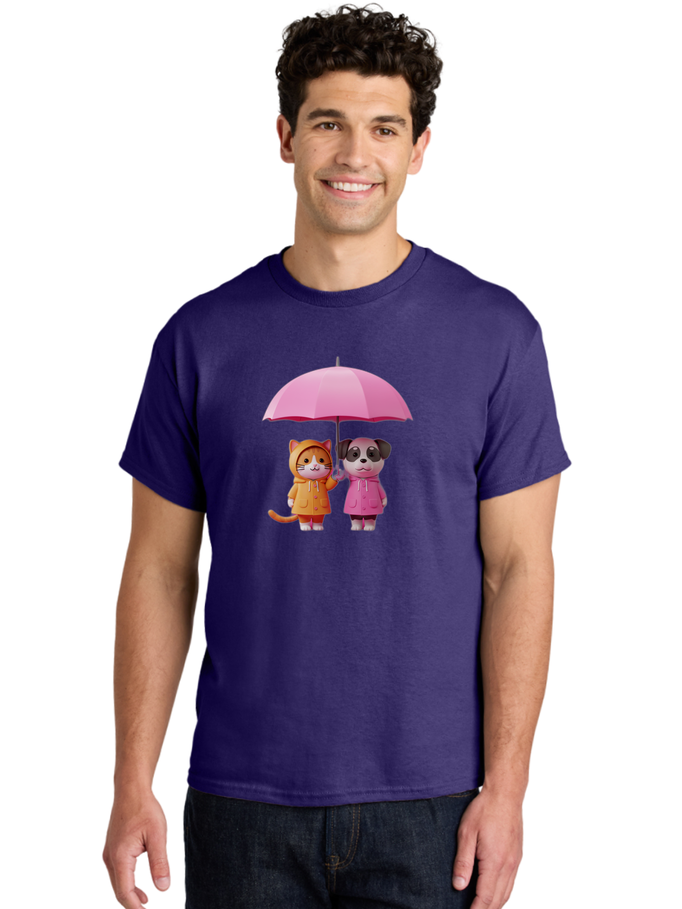 Cat-And-Pug-Under-Pink-Umbrella Men'S Graphic Tee, 100% Cotton, Comfortable Casual Summer Wear, Machine Washable, Vintage Camera, Old Camera, Antique Camera, Black Camera, Classic Photography, Photography Equipment, Nostalgic Device, Baf724