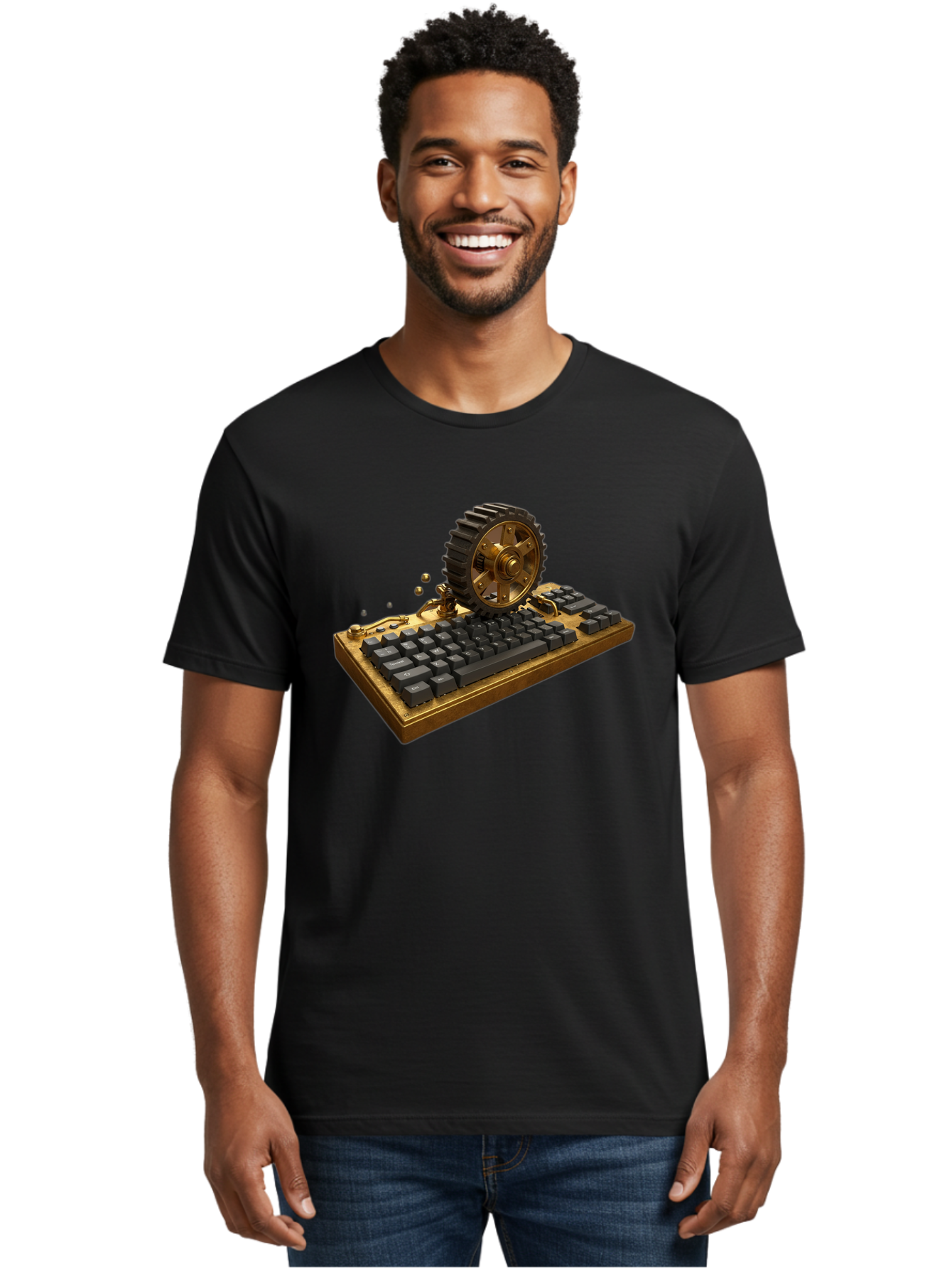 Cog-Wheel-Keyboard Men'S Graphic Tee, 100% Cotton, Comfortable Casual Summer Wear, Machine Washable, Vintage Camera, Old Camera, Antique Camera, Black Camera, Classic Photography, Photography Equipment, Nostalgic Device, Film Camera, Baf727