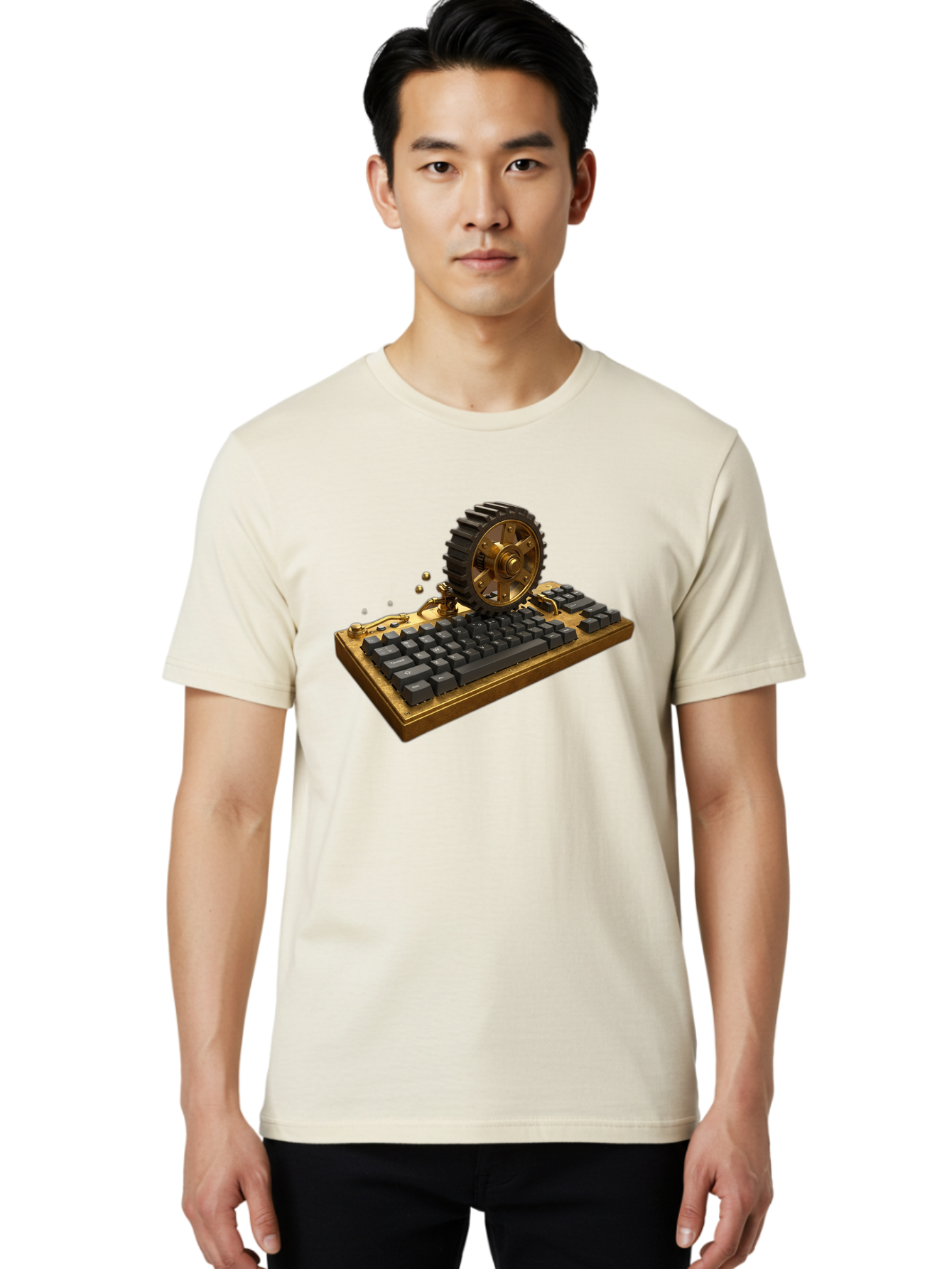 Cog-Wheel-Keyboard Men'S Graphic Tee, 100% Cotton, Comfortable Casual Summer Wear, Machine Washable, Vintage Camera, Old Camera, Antique Camera, Black Camera, Classic Photography, Photography Equipment, Nostalgic Device, Film Camera, Baf727