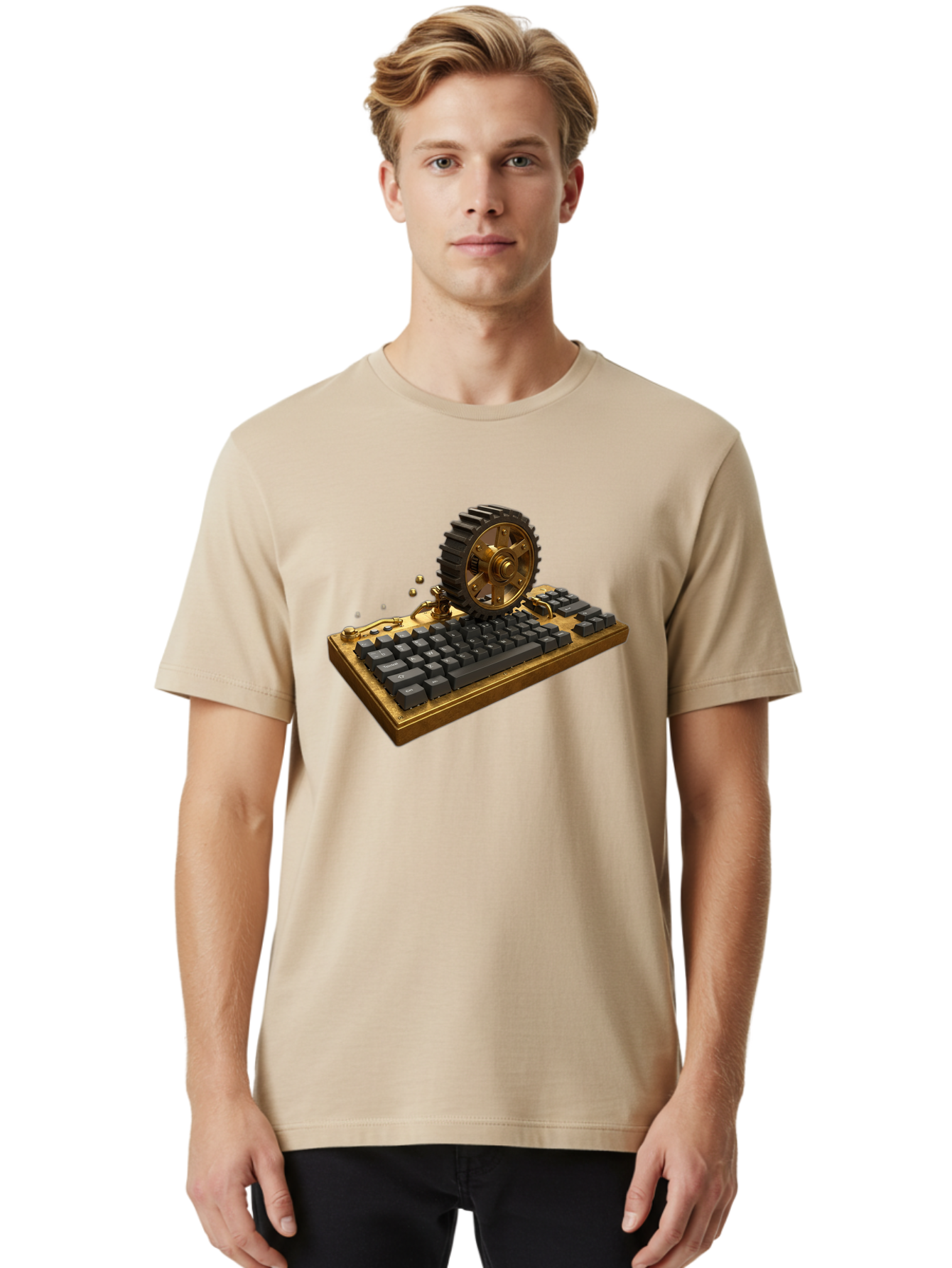 Cog-Wheel-Keyboard Men'S Graphic Tee, 100% Cotton, Comfortable Casual Summer Wear, Machine Washable, Vintage Camera, Old Camera, Antique Camera, Black Camera, Classic Photography, Photography Equipment, Nostalgic Device, Film Camera, Baf727