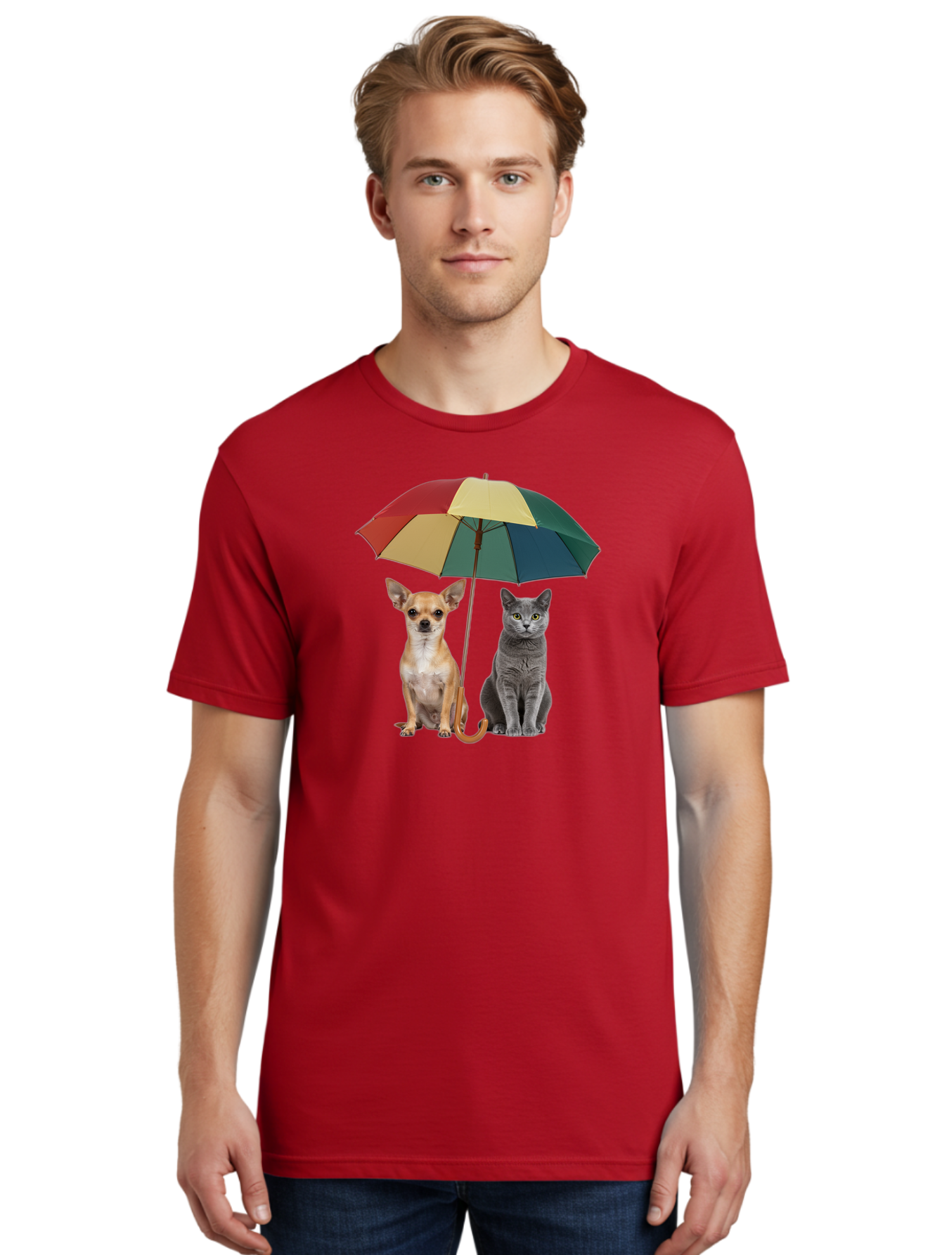 Colorful-Umbrella-Cat-Dog Men'S Graphic Tee, 100% Cotton, Comfortable Casual Summer Wear, Machine Washable, Vintage Camera, Old Camera, Antique Camera, Black Camera, Classic Photography, Photography Equipment, Nostalgic Device, Film Camera, Baf728