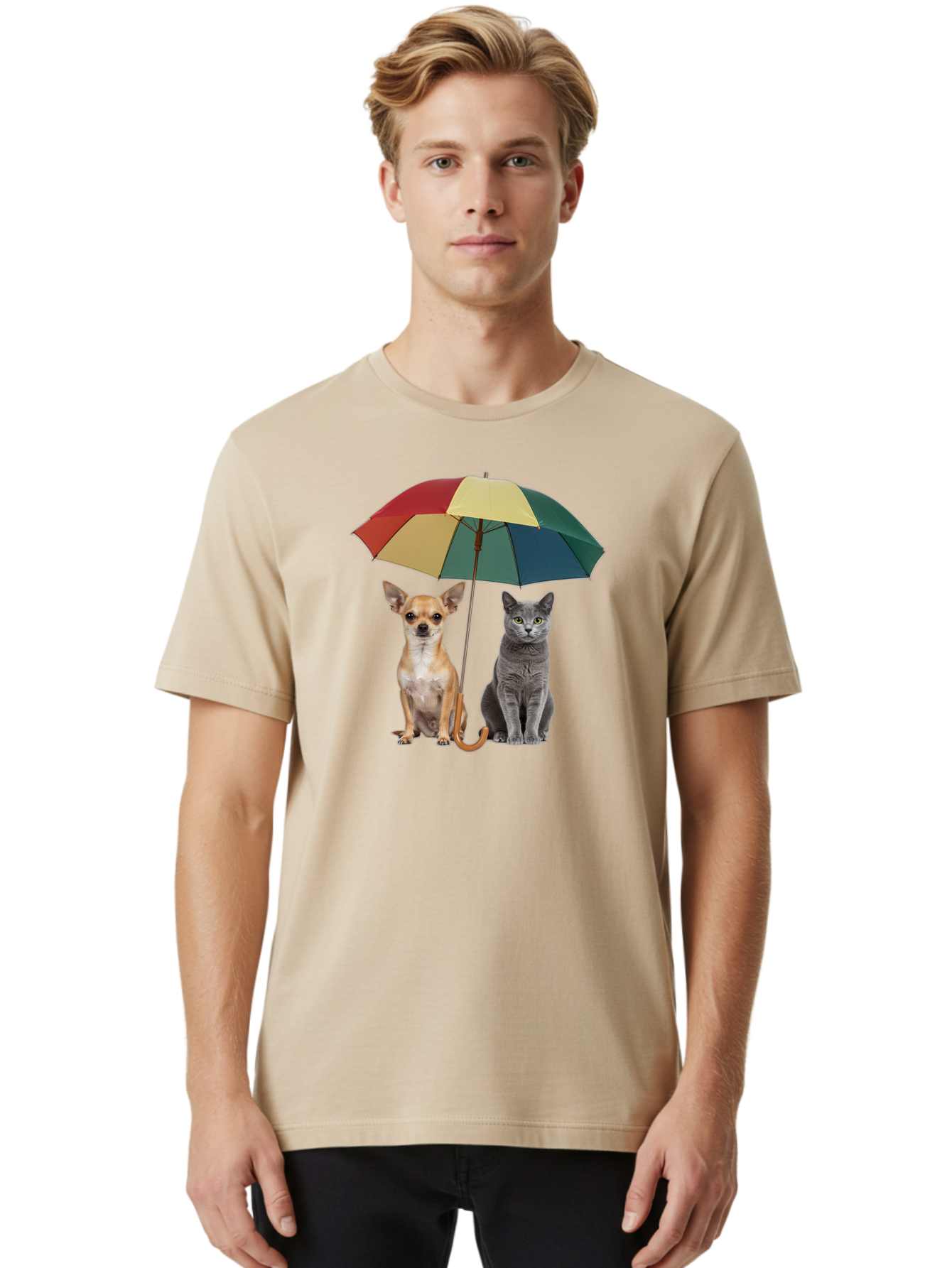 Colorful-Umbrella-Cat-Dog Men'S Graphic Tee, 100% Cotton, Comfortable Casual Summer Wear, Machine Washable, Vintage Camera, Old Camera, Antique Camera, Black Camera, Classic Photography, Photography Equipment, Nostalgic Device, Film Camera, Baf728