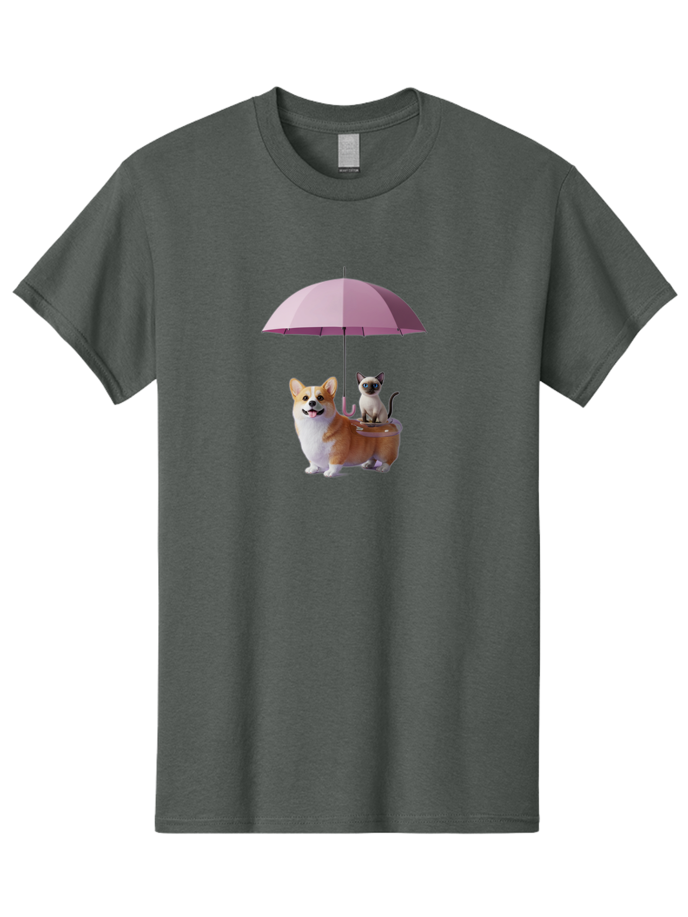 Corgi-And-Cat-Under-Umbrella Men'S Graphic Tee, 100% Cotton, Comfortable Casual Summer Wear, Machine Washable, Vintage Camera, Old Camera, Antique Camera, Black Camera, Classic Photography, Photography Equipment, Nostalgic Device, Film Camera, Baf729
