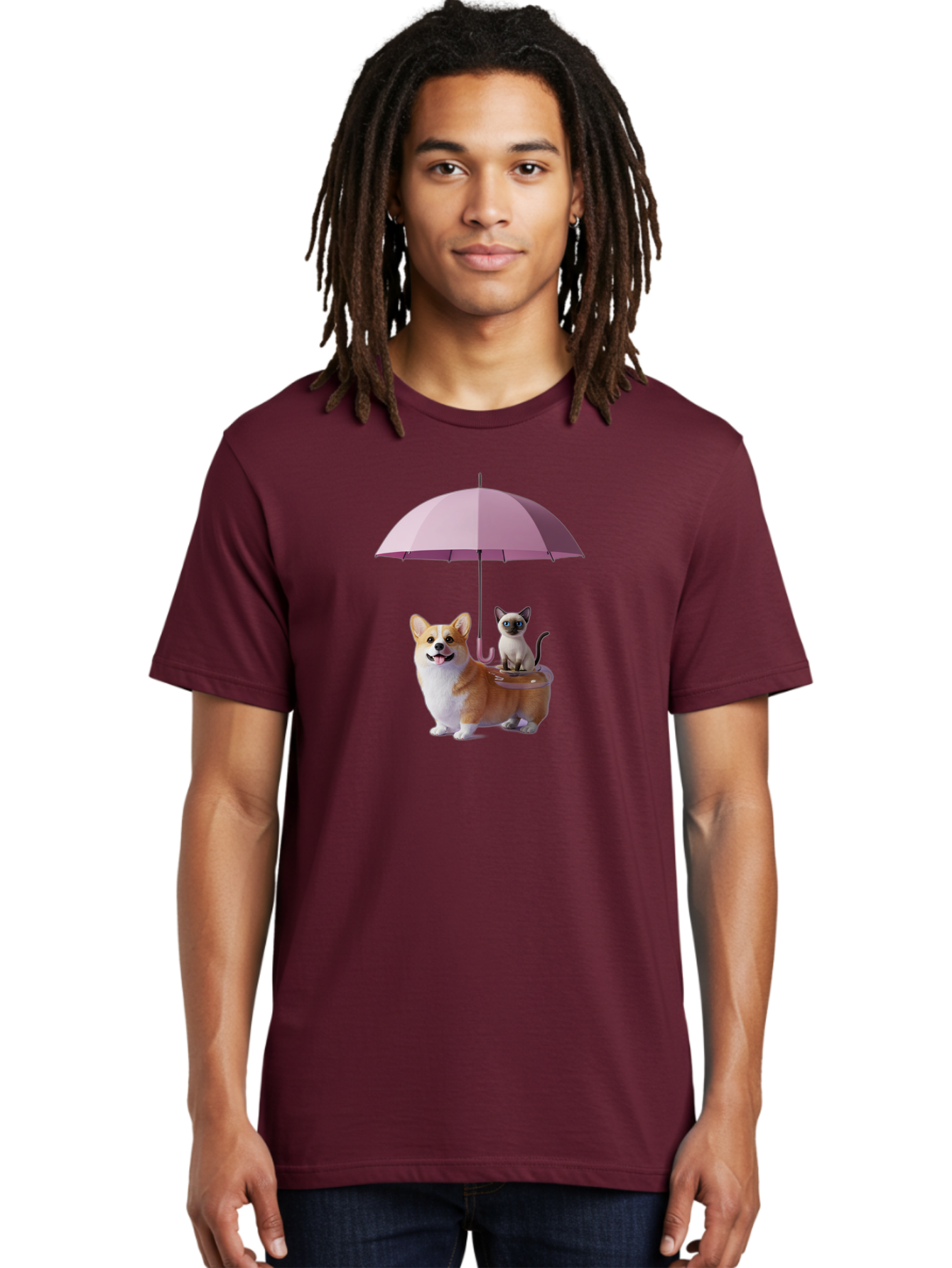 Corgi-And-Cat-Under-Umbrella Men'S Graphic Tee, 100% Cotton, Comfortable Casual Summer Wear, Machine Washable, Vintage Camera, Old Camera, Antique Camera, Black Camera, Classic Photography, Photography Equipment, Nostalgic Device, Film Camera, Baf729