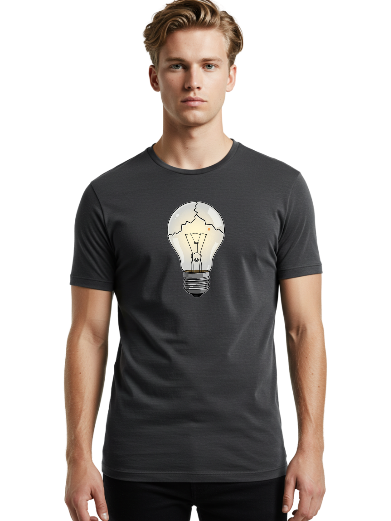 Cracked-Light-Bulb-4 Men'S Graphic Tee, 100% Cotton, Comfortable Casual Summer Wear, Machine Washable, Vintage Camera, Old Camera, Antique Camera, Black Camera, Classic Photography, Photography Equipment, Nostalgic Device, Film Camera, Baf744