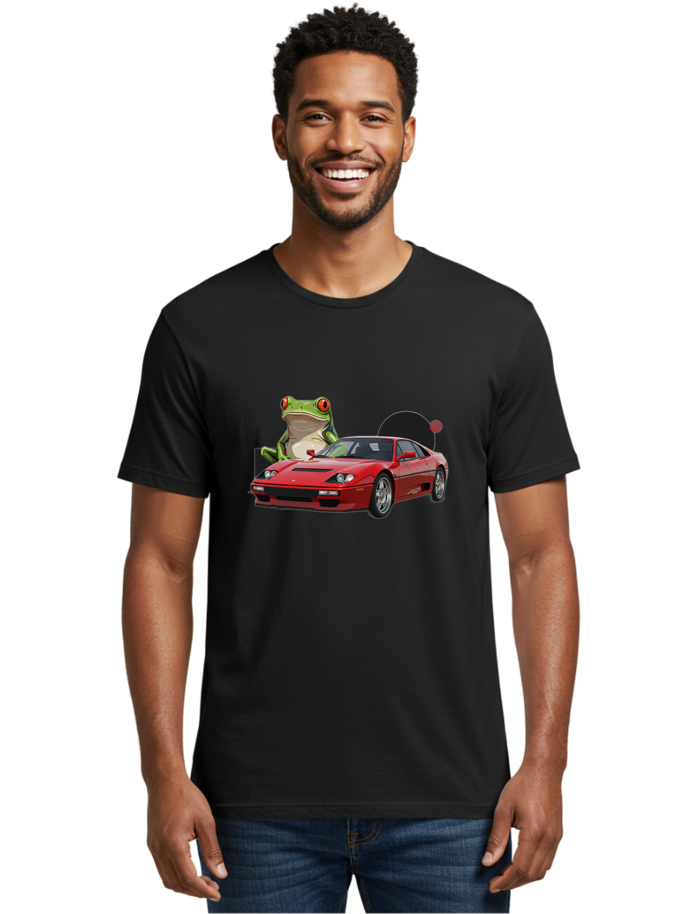 Ferrari-With-Frog-1 Men'S Graphic Tee, 100% Cotton, Comfortable Casual Summer Wear, Machine Washable, Vintage Camera, Old Camera, Antique Camera, Black Camera, Classic Photography, Photography Equipment, Nostalgic Device, Film Camera, Baf805