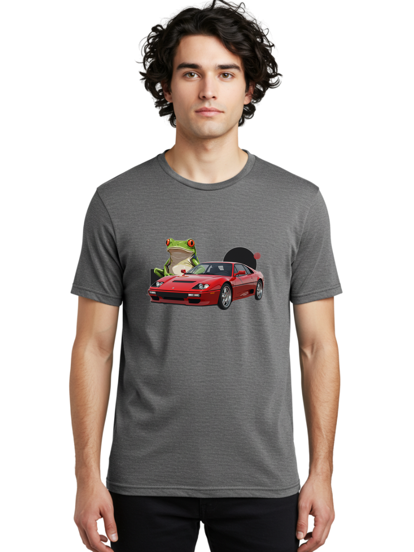 Ferrari-With-Frog-1 Men'S Graphic Tee, 100% Cotton, Comfortable Casual Summer Wear, Machine Washable, Vintage Camera, Old Camera, Antique Camera, Black Camera, Classic Photography, Photography Equipment, Nostalgic Device, Film Camera, Baf805