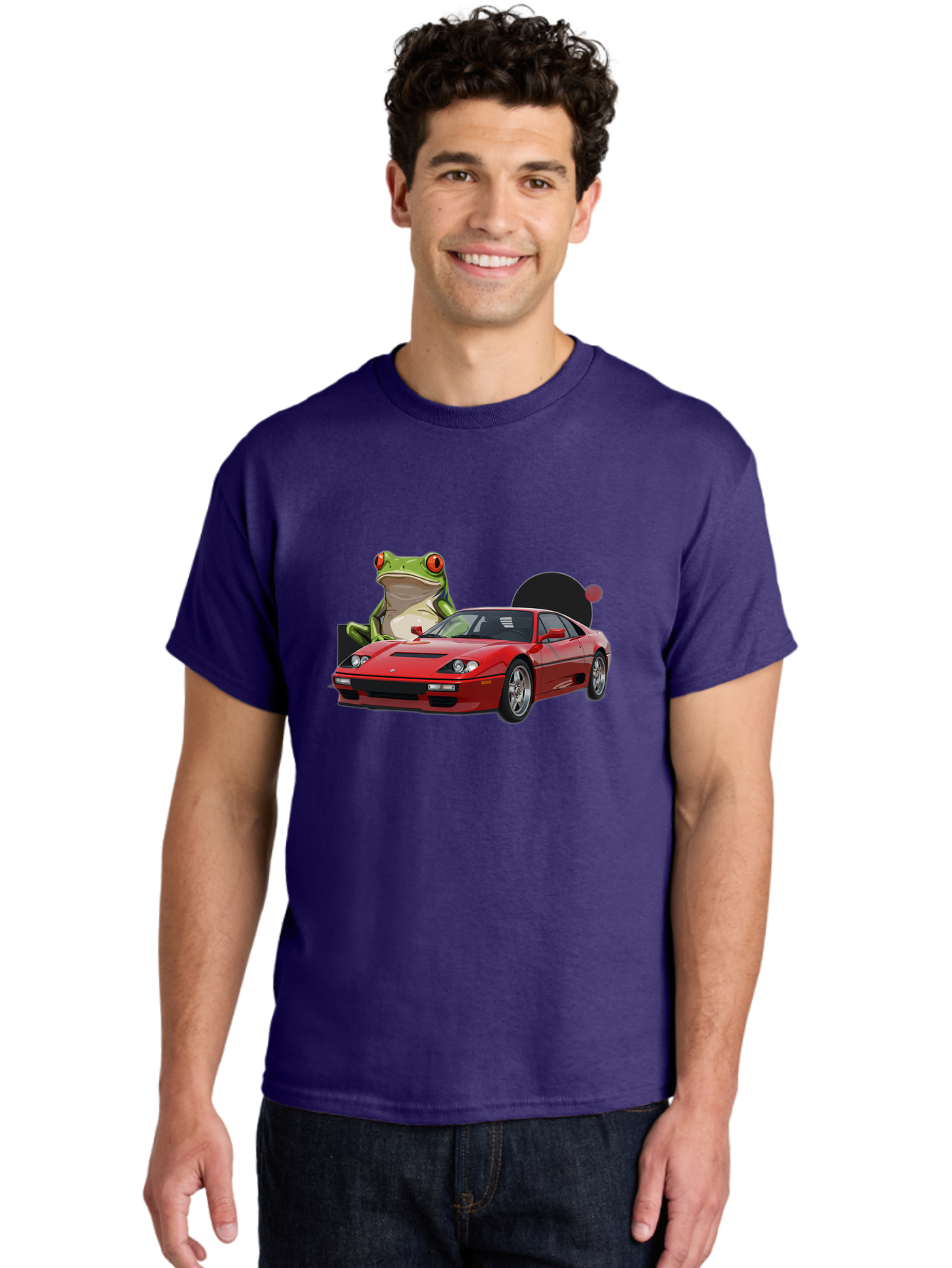 Ferrari-With-Frog-1 Men'S Graphic Tee, 100% Cotton, Comfortable Casual Summer Wear, Machine Washable, Vintage Camera, Old Camera, Antique Camera, Black Camera, Classic Photography, Photography Equipment, Nostalgic Device, Film Camera, Baf805